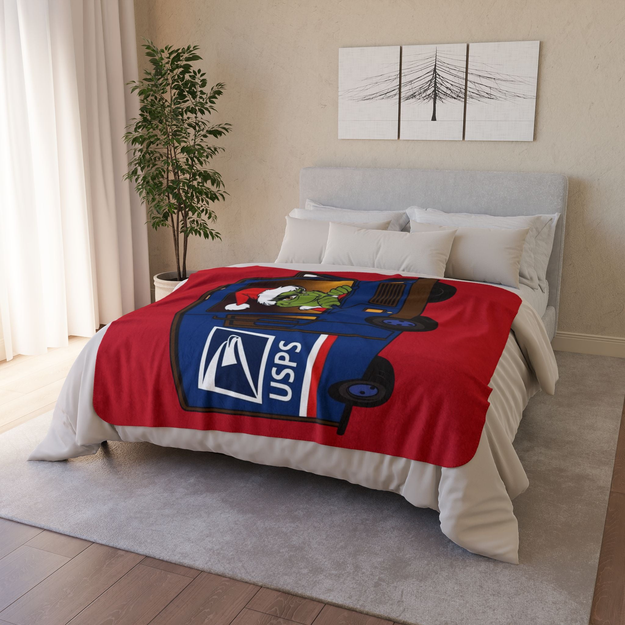 Magical Christmas Cartoon Blanket USPS Grinch Holiday Fleece Sherpa Blanket
