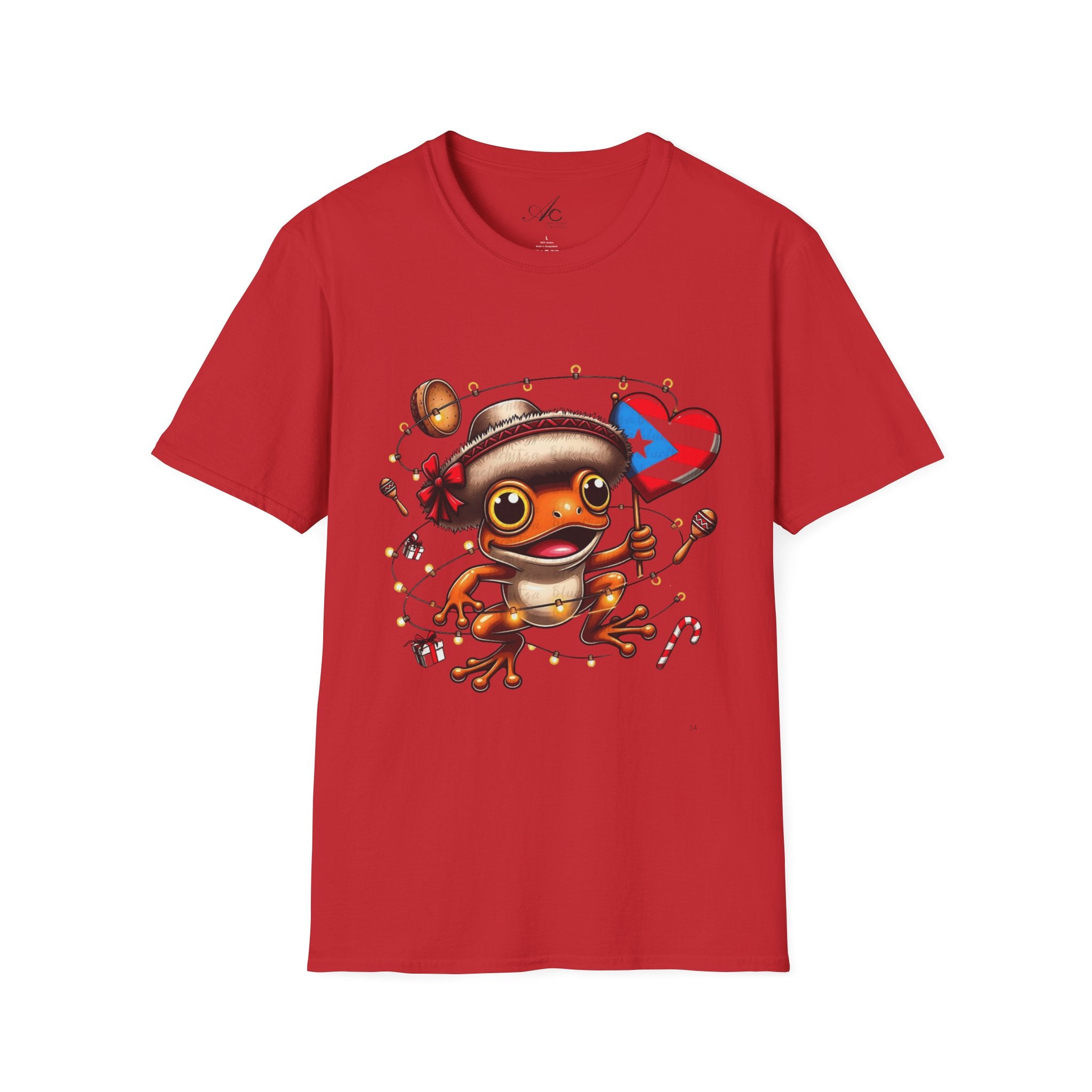 Puerto Rico Frog Holiday T-Shirt  Cute Coquí with Flag Heart (Christmas) Puerto Rico Navidades