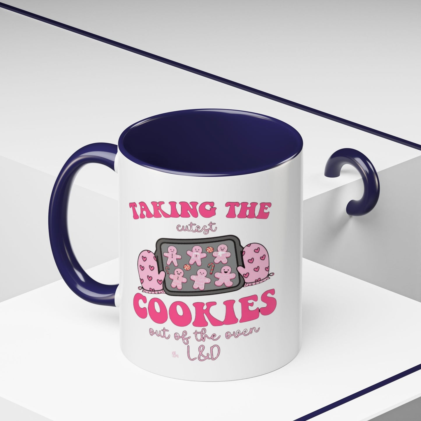 Accent Coffee Mug — "Taking the Cookies" Cute Pink Baking Design Coffee Cup for Fun Celebrations