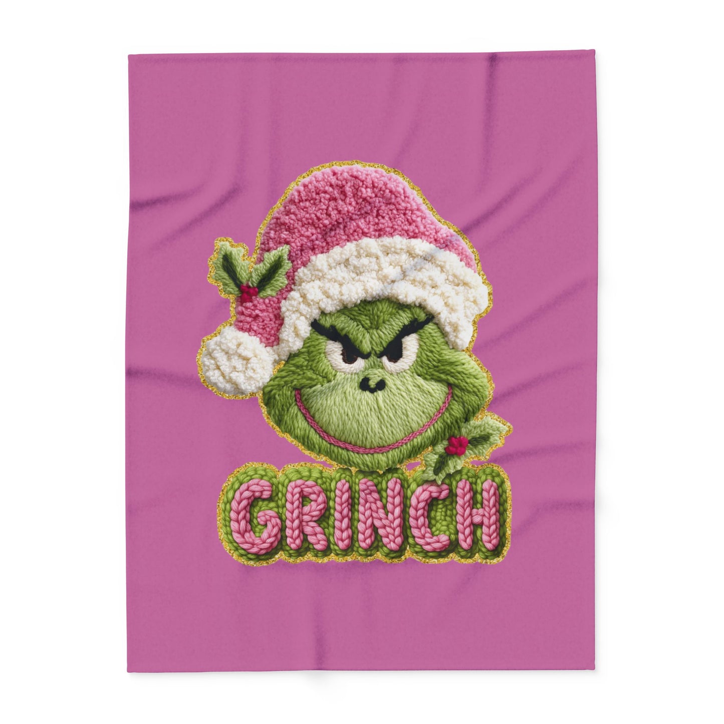 Holiday Christmas Blanket Grinch Holiday Fleece Blanket — Pink Santa Hat Cozy Throw