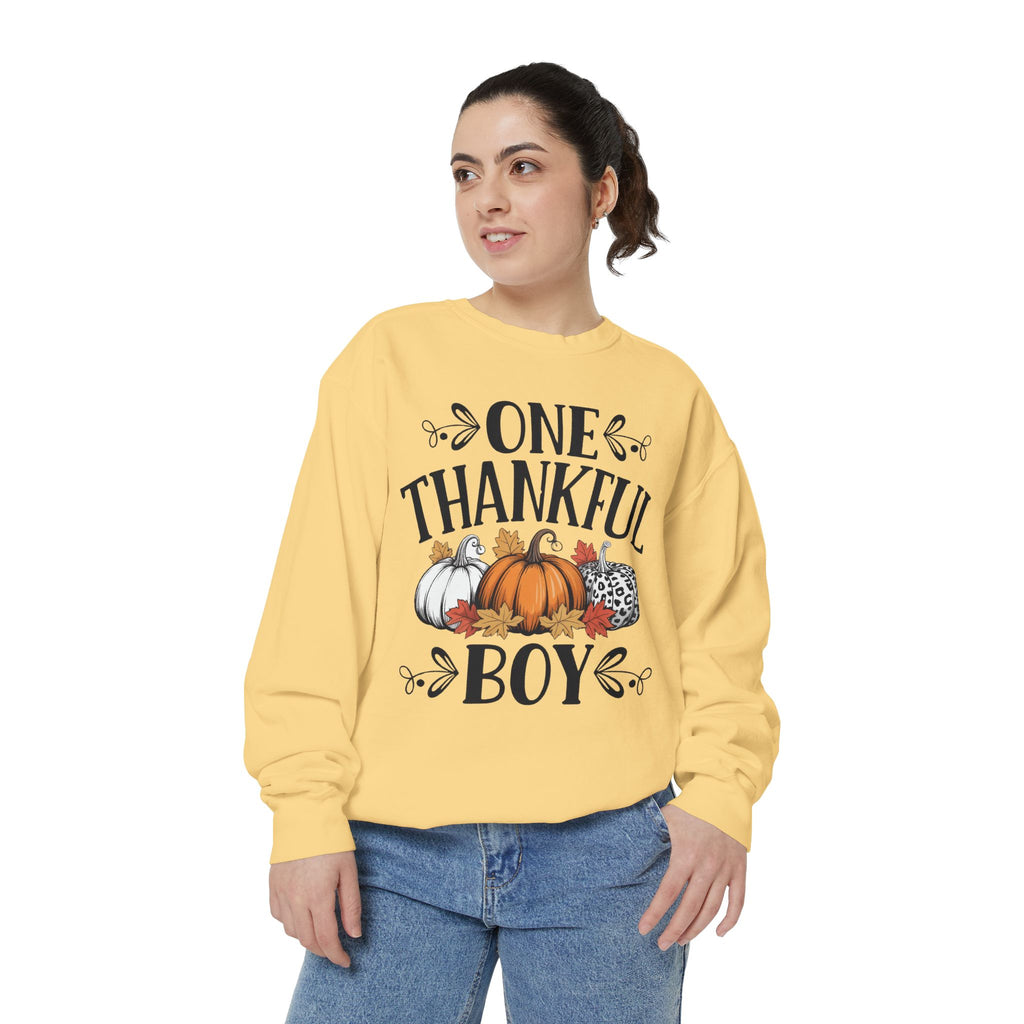 Thankful Boy Sweatshirt  Fall Pumpkin Thanksgiving Crewneck Fall T-Shirts and Sweatshirts Collection