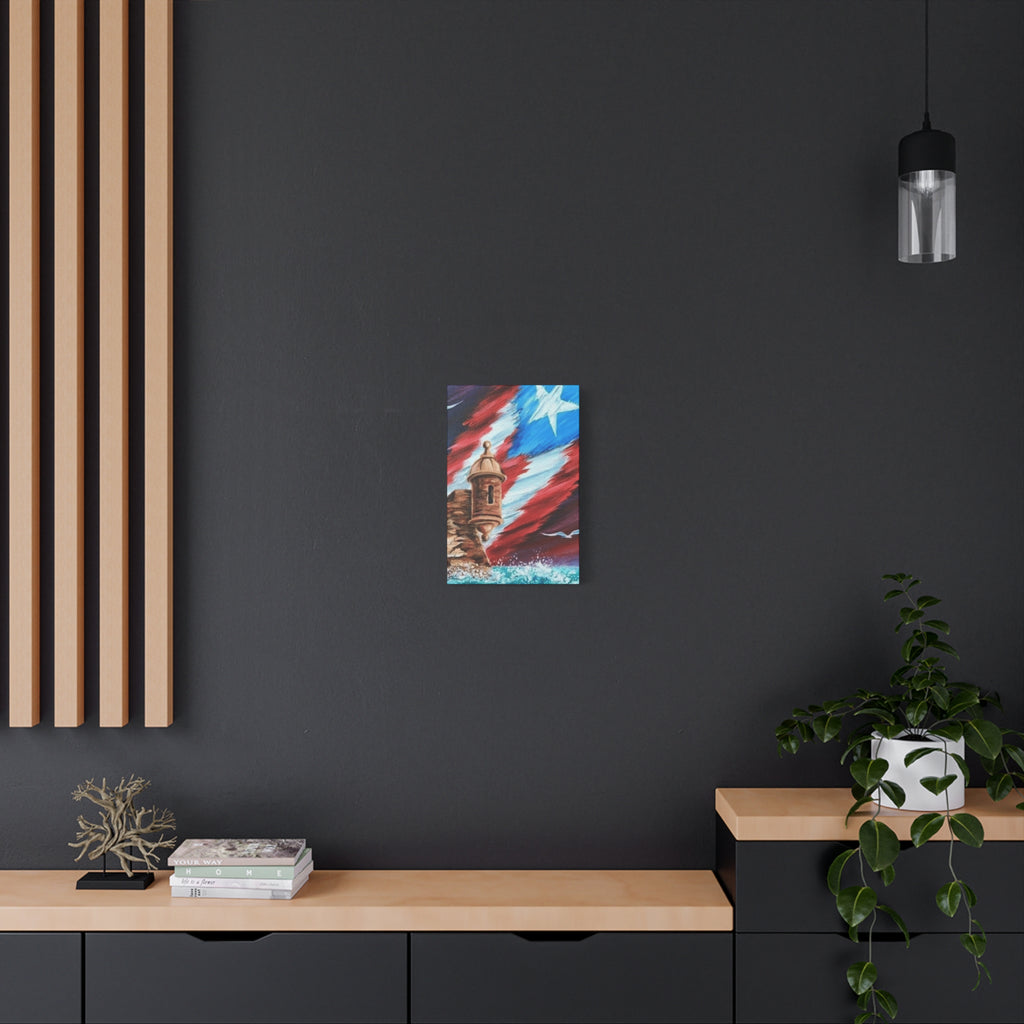 Patriotic Castillo Canvas Wall Art – Puerto Rico Flag Coastal Fortress Print