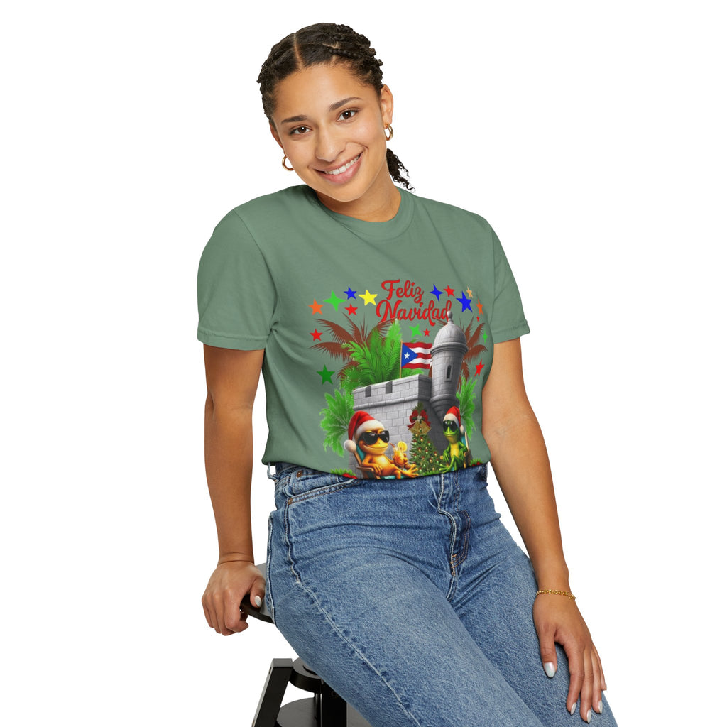Feliz Navidad Puerto Rico T-Shirt  Castillo & Coquí Holiday Tee Puerto Rico Navidades