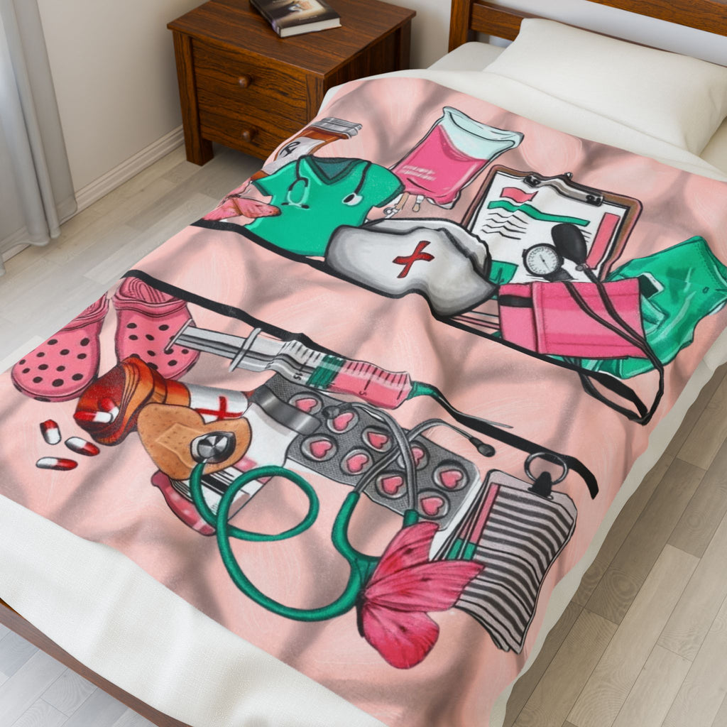 Nurse Essentials Velveteen Plush Blanket — Cute Medical Supplies Throw for Nurses & Caregivers