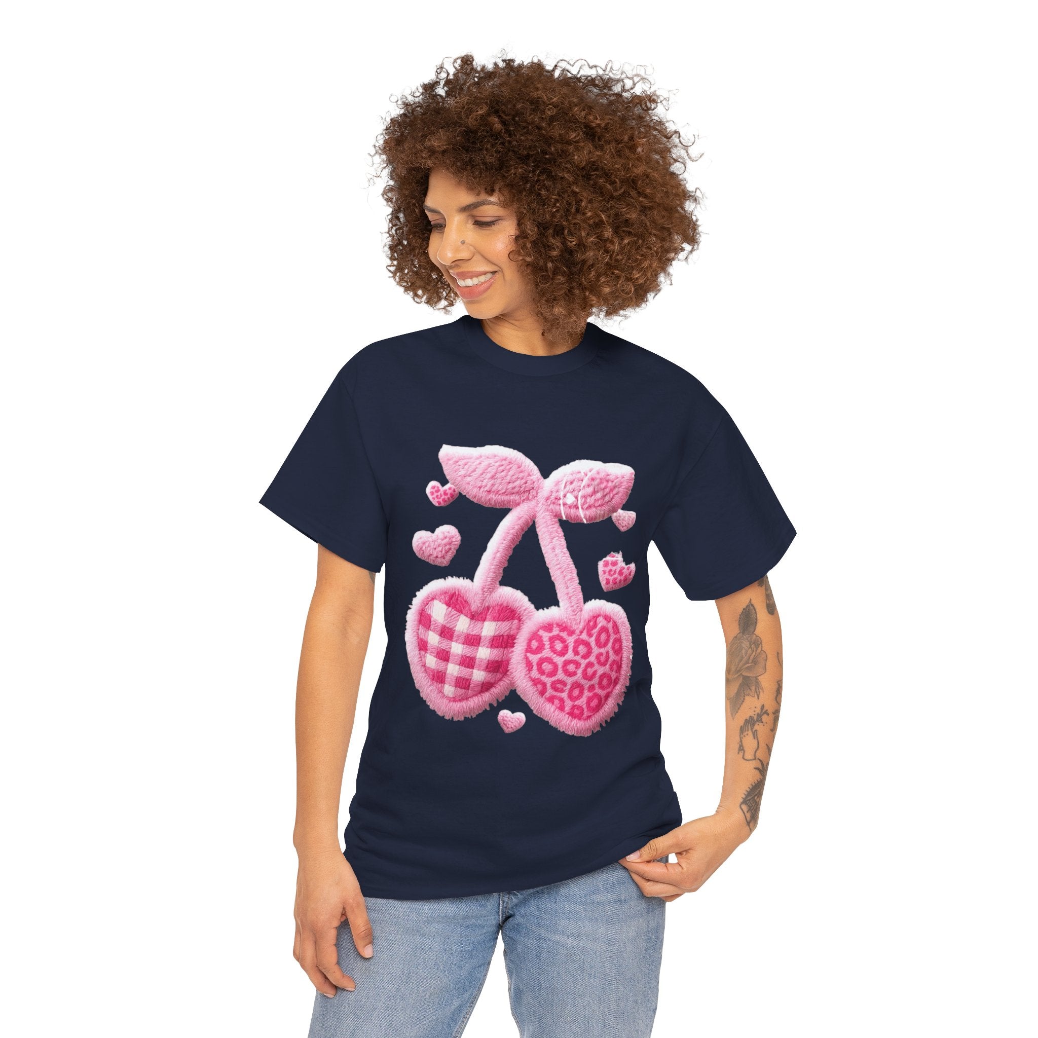 Pink Heart Cherries Tee  LOVE Graphic Valentine T-Shirt