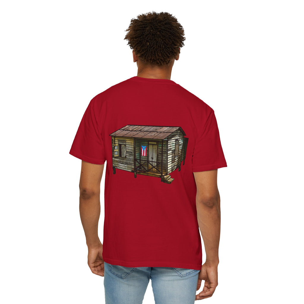 Puerto Rican Batey Cabin T-Shirt  Three Masks & Rustic House Graphic Tee Puerto Rico Navidades