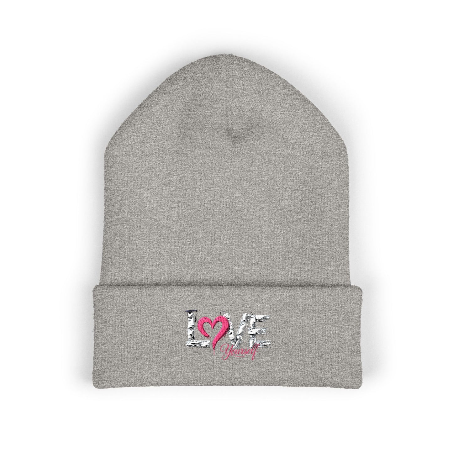 Embroidered 'Love' Heart Cuffed Beanie — Cozy Pink Accent Winter Hat