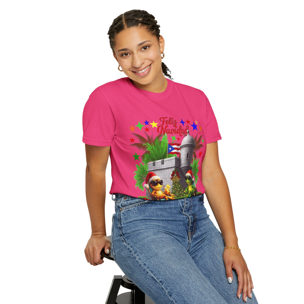Feliz Navidad Puerto Rico T-Shirt  Castillo & Coquí Holiday Tee Puerto Rico Navidades