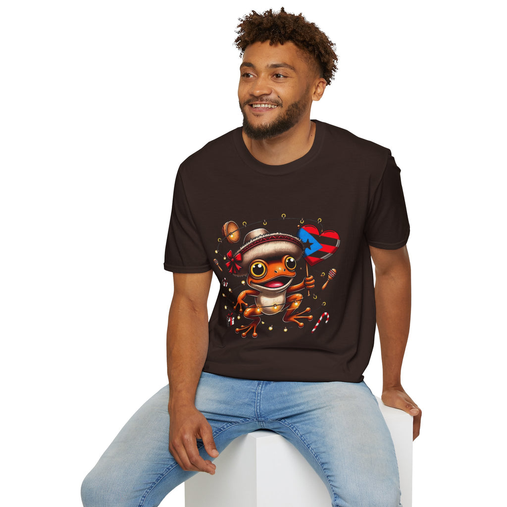 Puerto Rico Frog Holiday T-Shirt  Cute Coquí with Flag Heart (Christmas) Puerto Rico Navidades
