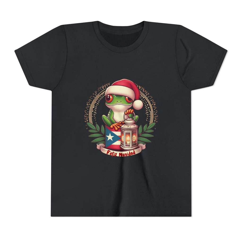 Kids Tee Cute Frog with Puerto Rican Flag & Lantern (Feliz Navidad)