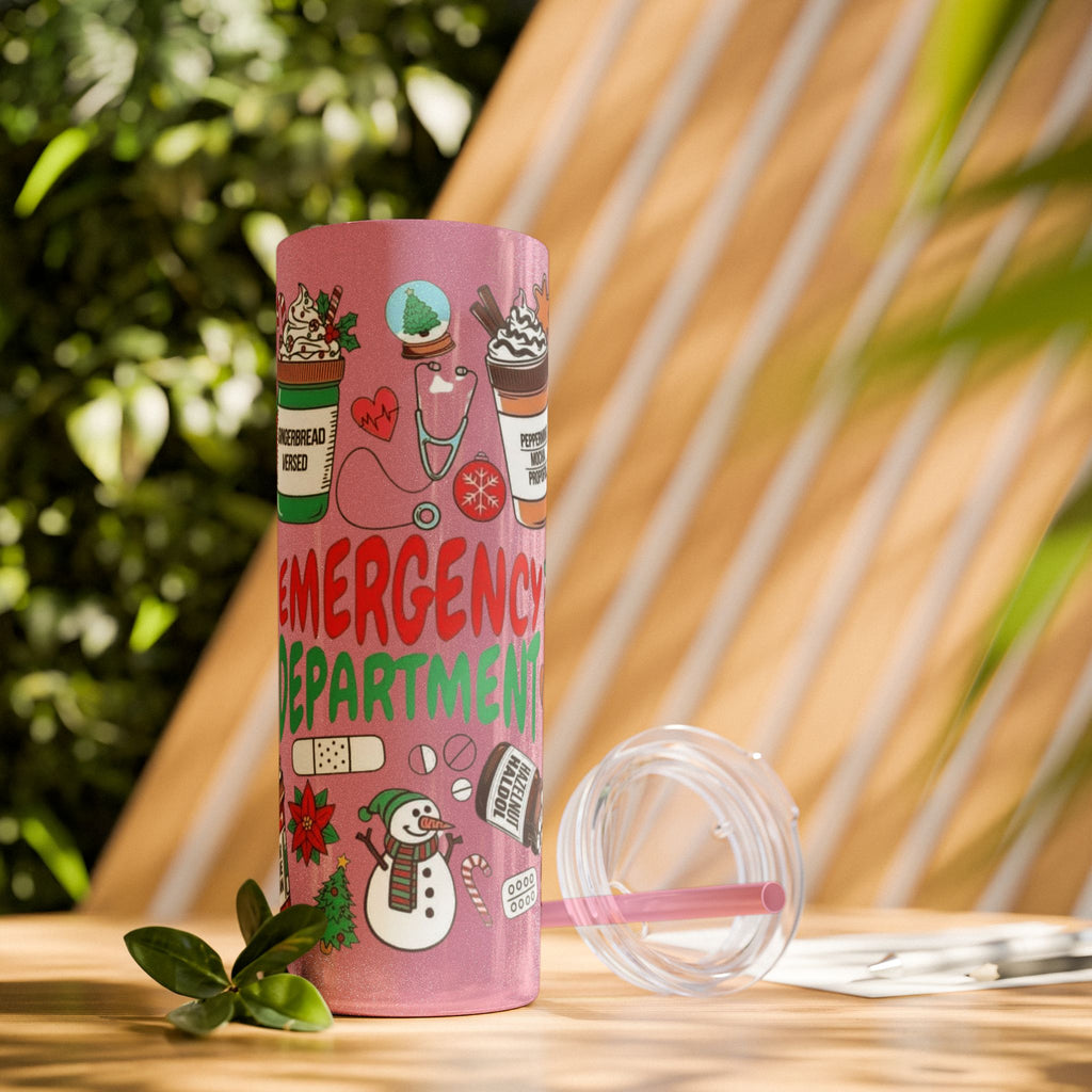 Emergency Department Nurse Christmas Skinny Tumbler - 20oz Holiday Medical Travel Cup with Straw Medical Christmas Mug
