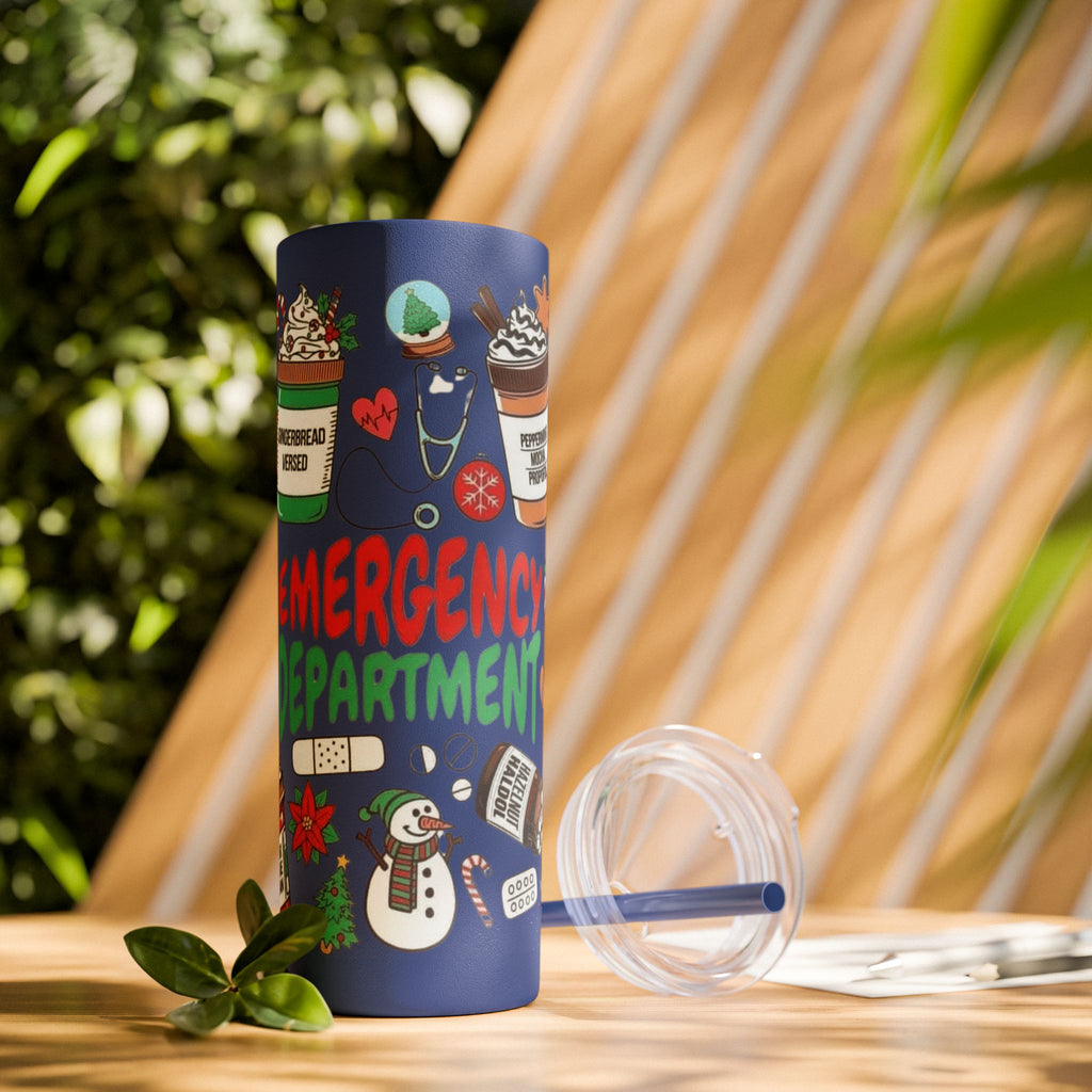 Emergency Department Nurse Christmas Skinny Tumbler - 20oz Holiday Medical Travel Cup with Straw Medical Christmas Mug