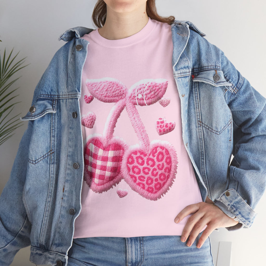 Pink Heart Cherries Tee  LOVE Graphic Valentine T-Shirt