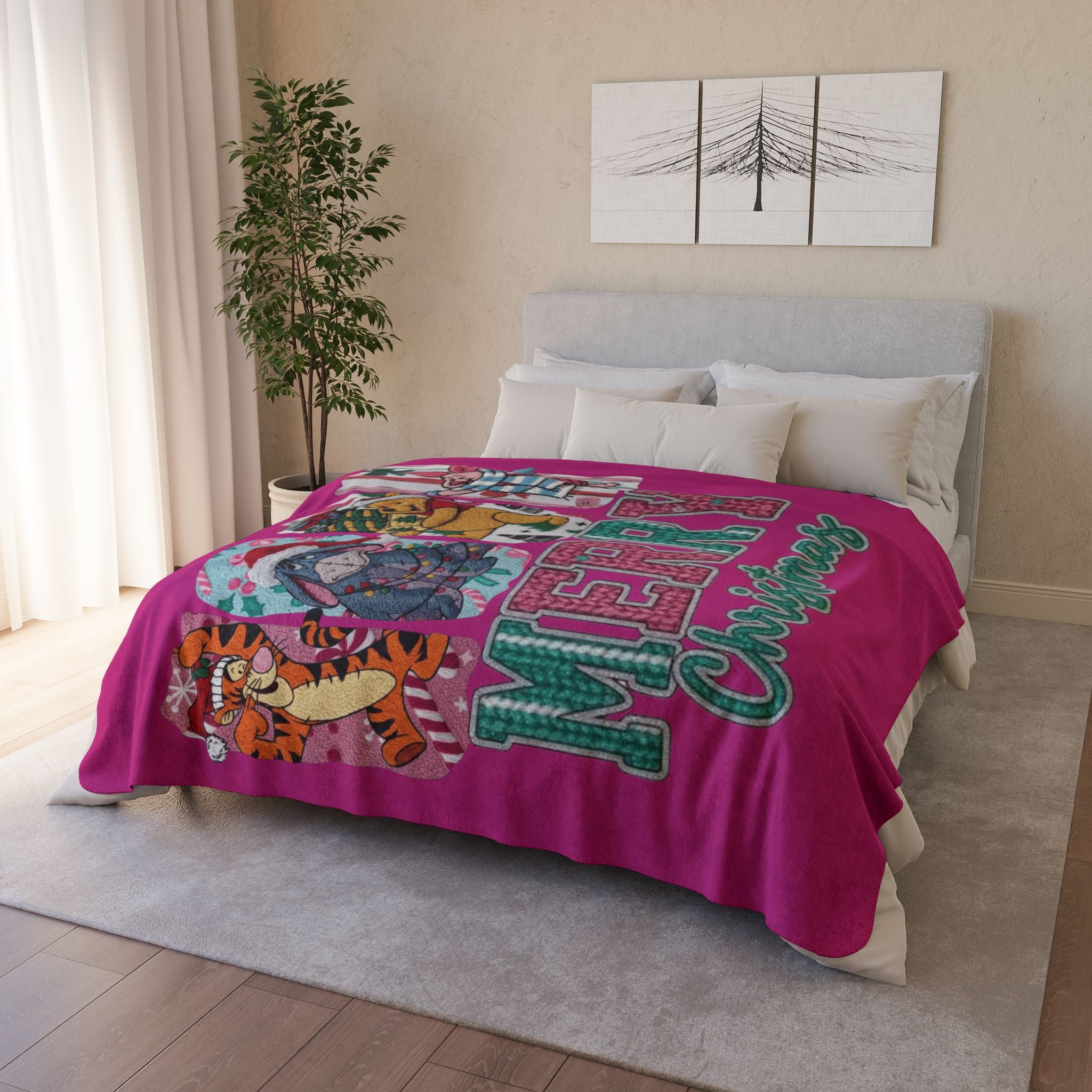 Winnie the Pooh Merry Christmas Fleece Sherpa Blanket