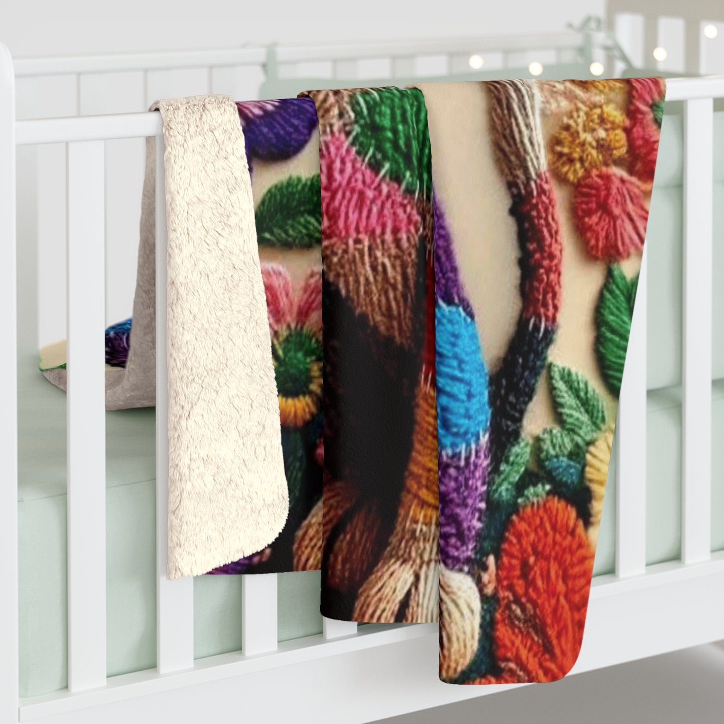 Colorful Patchwork Puppy Sherpa Blanket – Cozy Floral Dog Fleece Throw