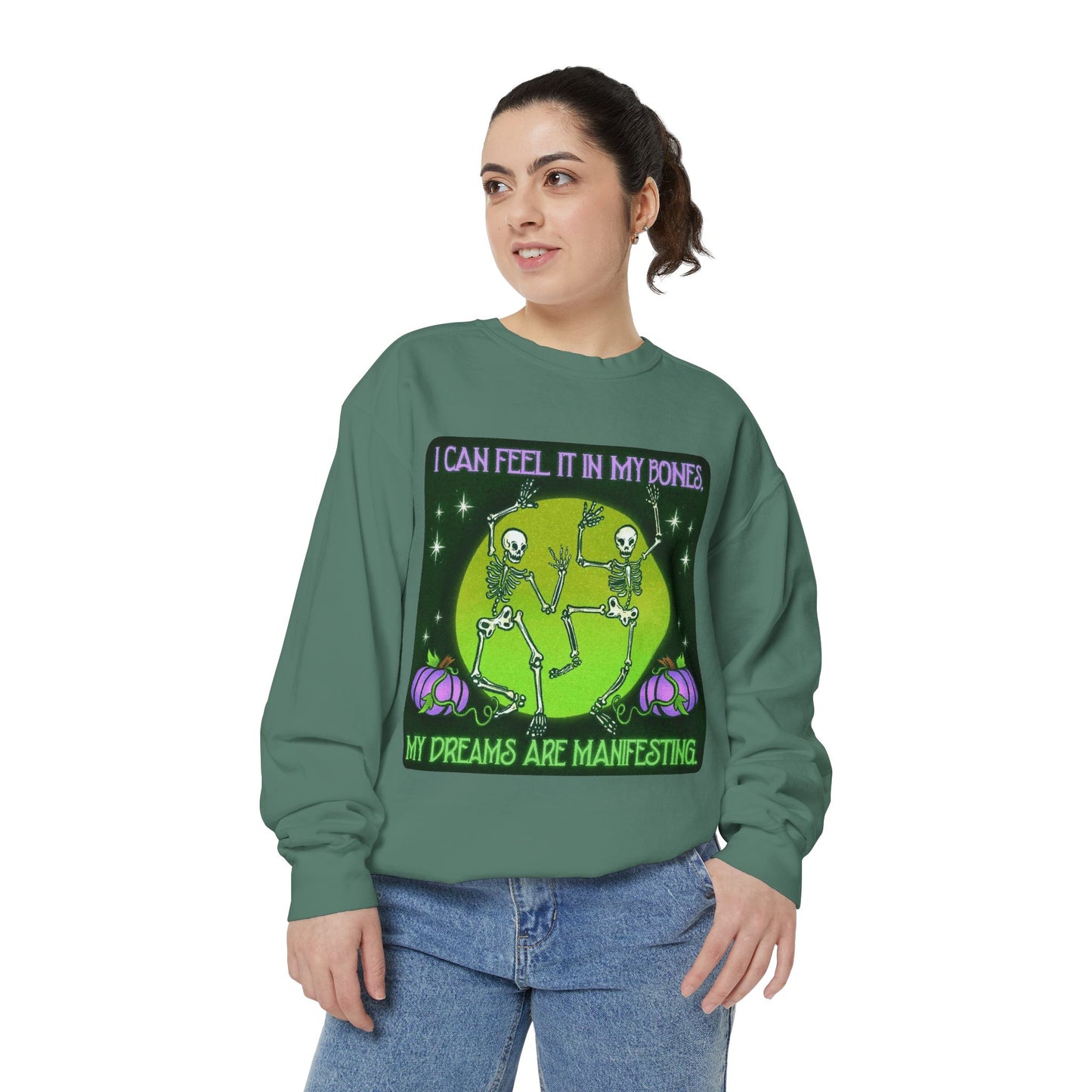 Spooky Manifesting Sweatshirt, Unisex Skeleton Pullover, Halloween Apparel, Cozy Fall Fashion, Casual Trendy Top, Unique Gift