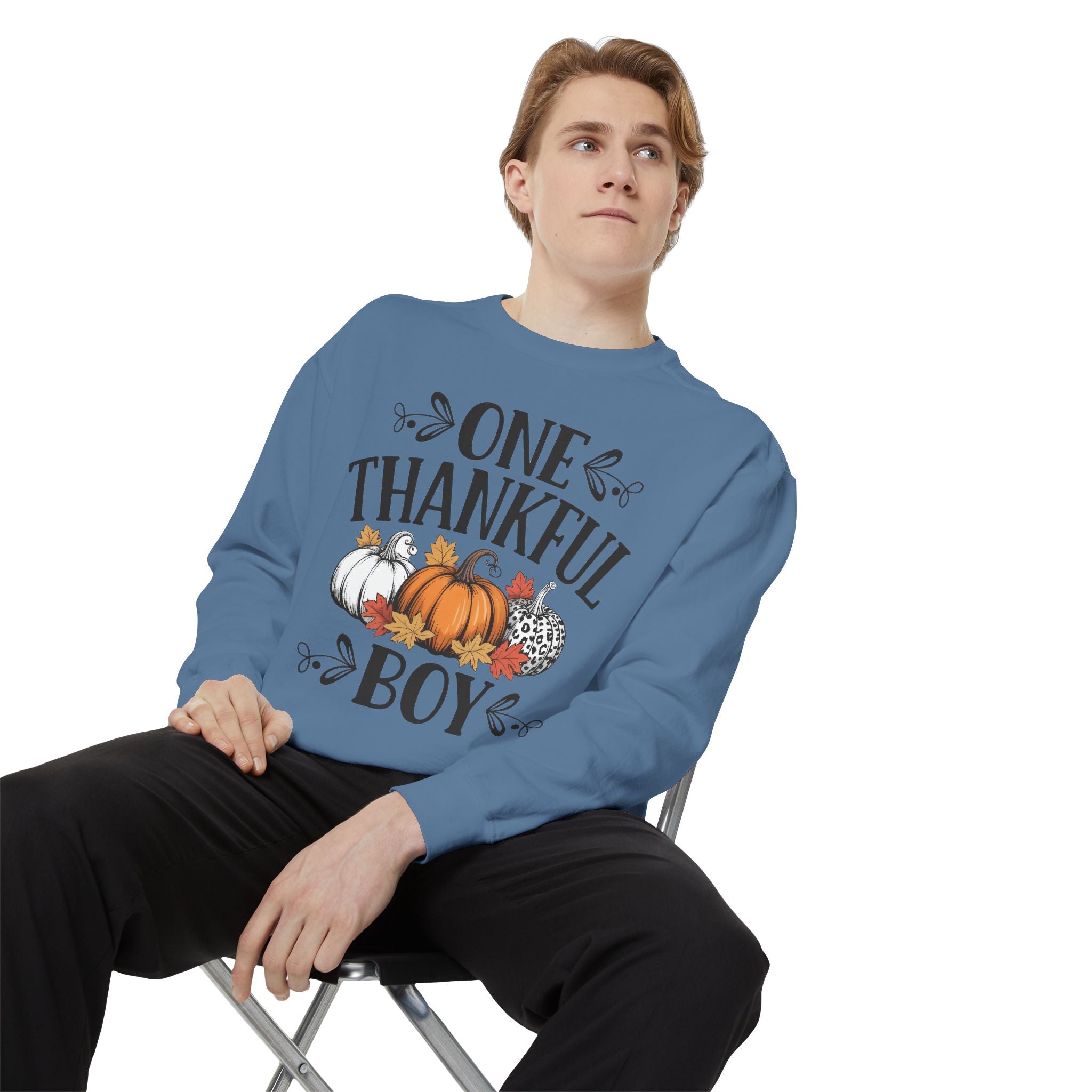 Thankful Boy Sweatshirt  Fall Pumpkin Thanksgiving Crewneck Fall T-Shirts and Sweatshirts Collection