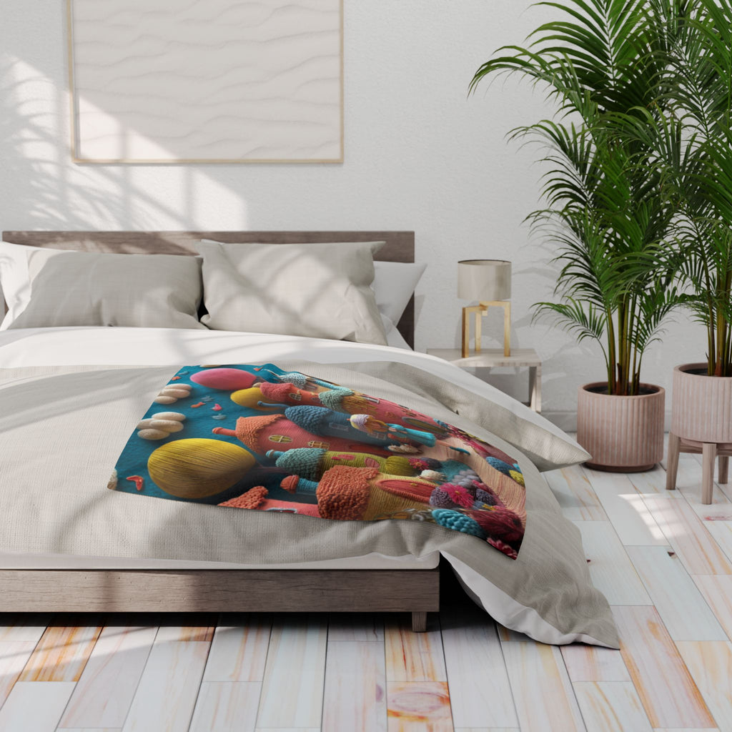 Whimsical Felt Village Fleece Blanket — Cute Cozy Throw for Kids & Nursery