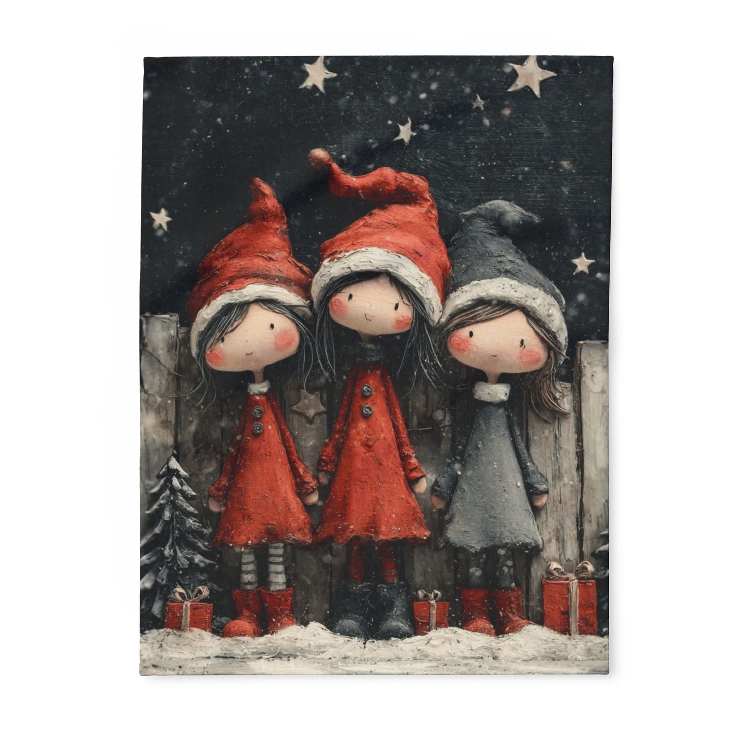 Holiday Girls Fleece Blanket — Cute Christmas Elf Trio Winter Throw