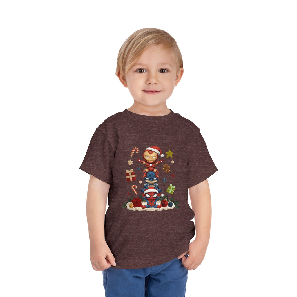 Toddler Tee  Cute Stacked Superhero Christmas Pile christmas kids collection