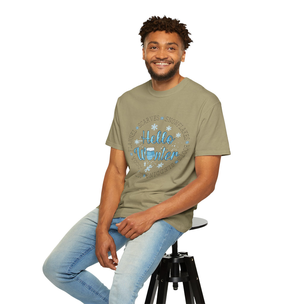 Hello Winter T‑Shirt  Cozy Snowflake Holiday Tee Christmas T-Shirts and Sweatshirts Collection