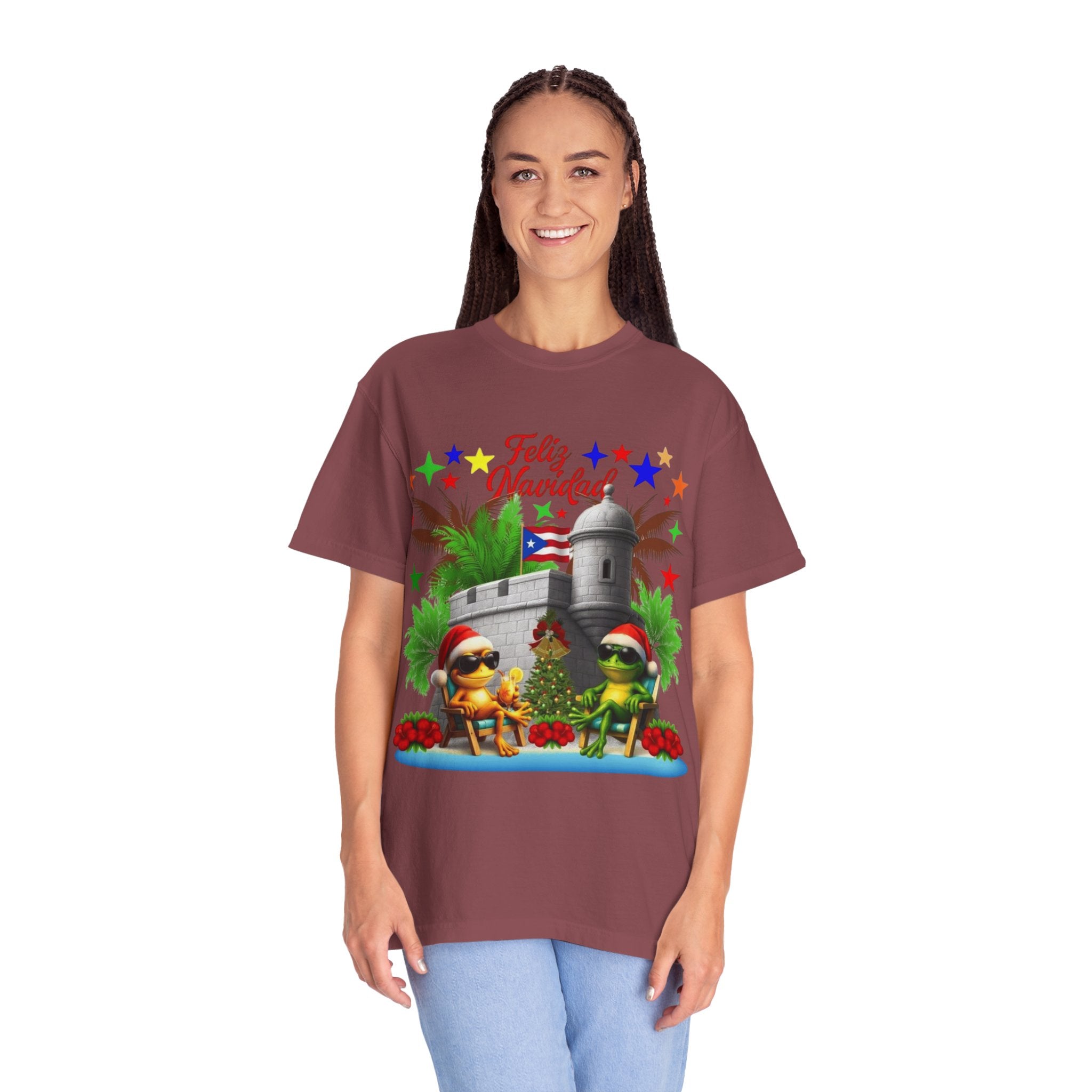 Feliz Navidad Puerto Rico T-Shirt  Castillo & Coquí Holiday Tee Puerto Rico Navidades