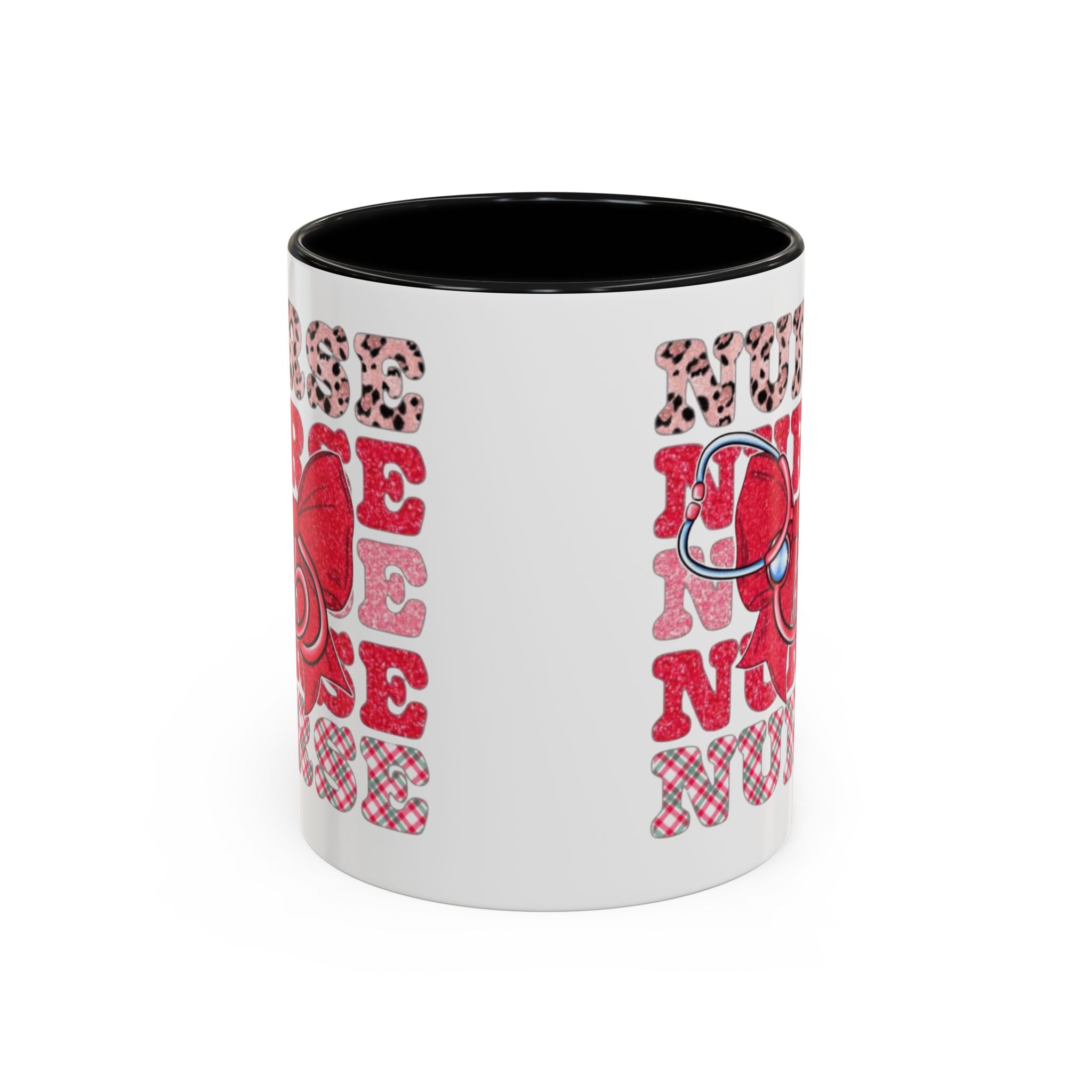 Nurse Stethoscope Bow Accent Coffee Mug — Cute Leopard & Plaid Healthcare Gift (11/15oz) Medical Christmas Mug