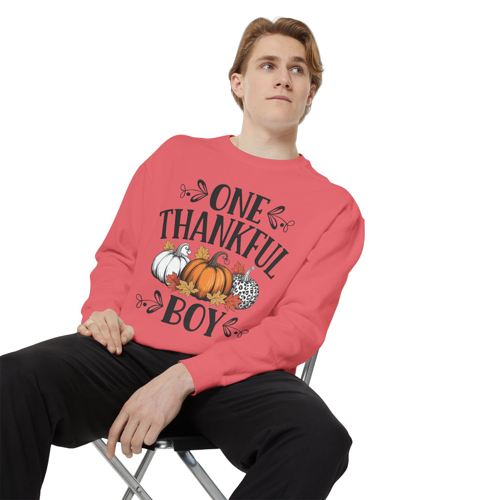 Thankful Boy Sweatshirt  Fall Pumpkin Thanksgiving Crewneck Fall T-Shirts and Sweatshirts Collection