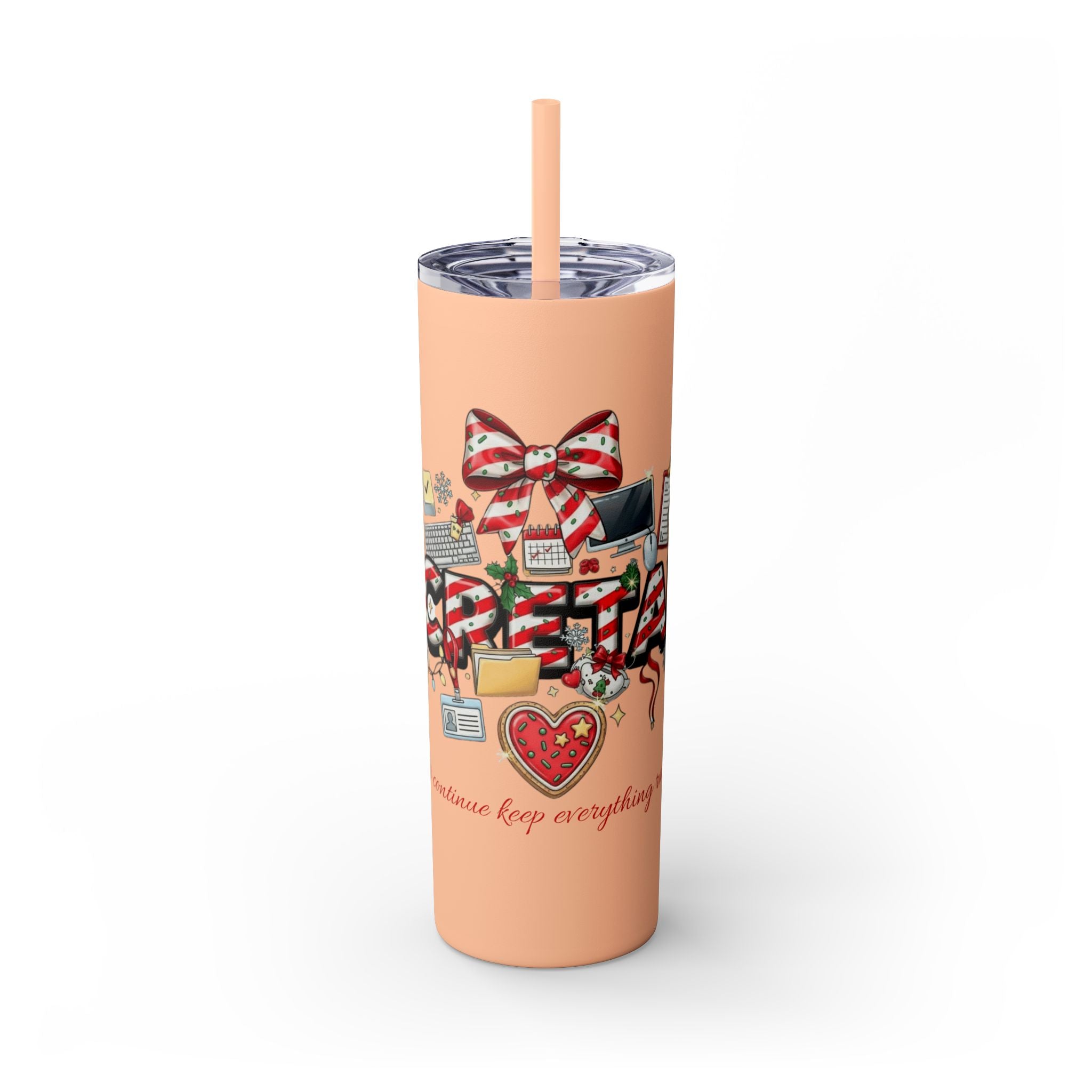 Christmas mug for the office team who keeps everything running smoothly. Candy Cane Christmas Office Secret Santa Design, 20oz with Straw