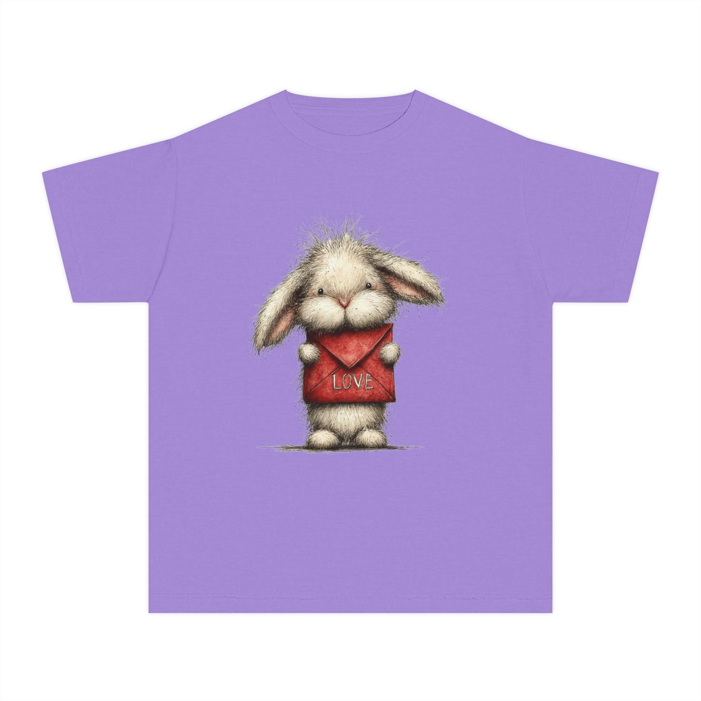 Kids Tee  Cute Bunny Holding "Love" Heart Graphic (Youth Midweight)