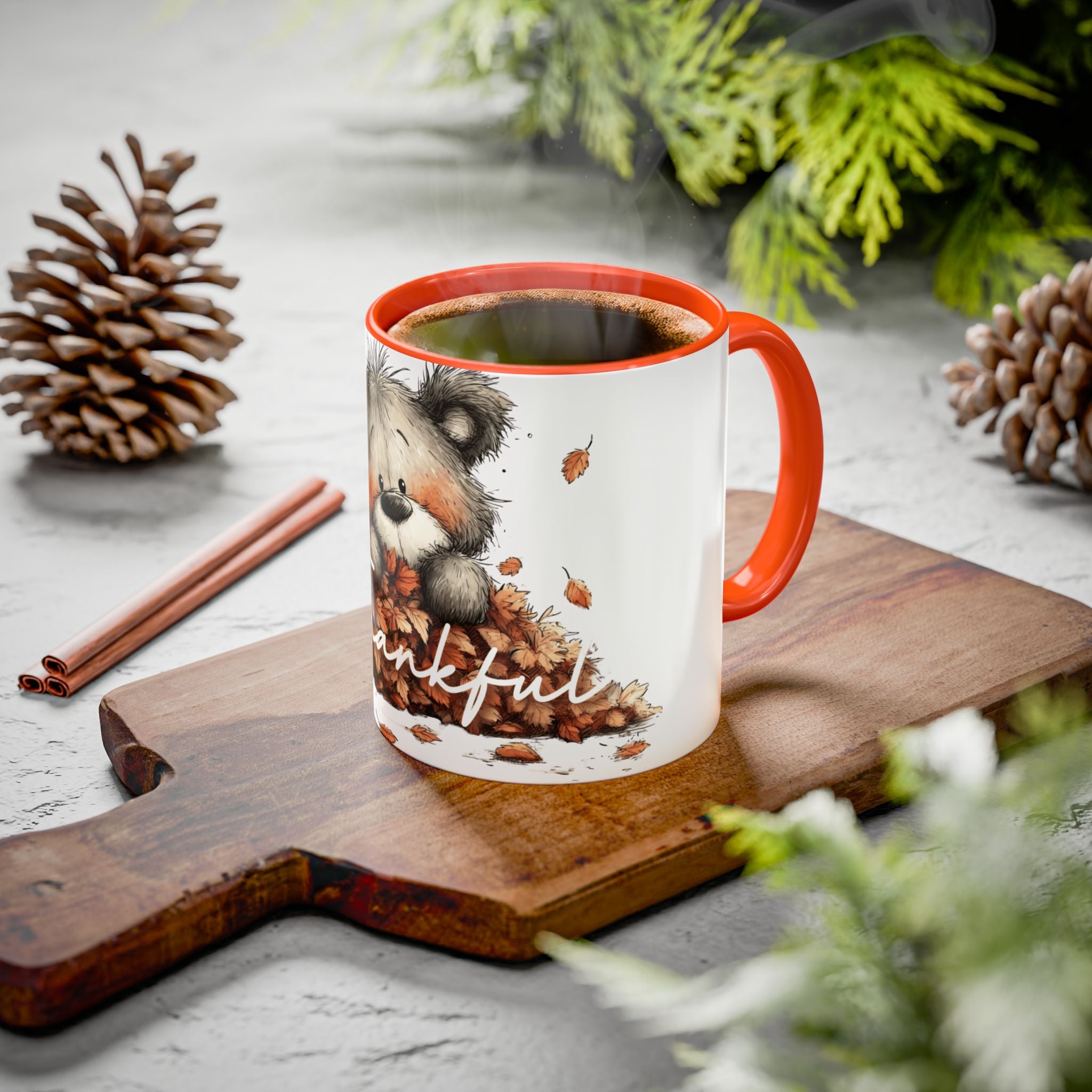 Thankful Bear Autumn Mug — Cute Fall Coffee Cup (11oz, 15oz)