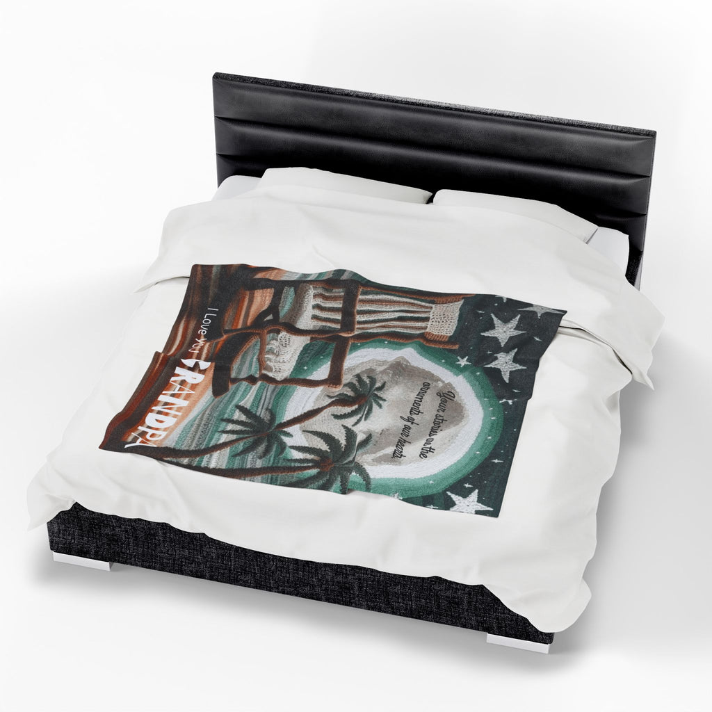 I Love You Grandpa Velveteen Plush Blanket — 'Your stories are the ornaments of our hearts' Rocking Chair Design