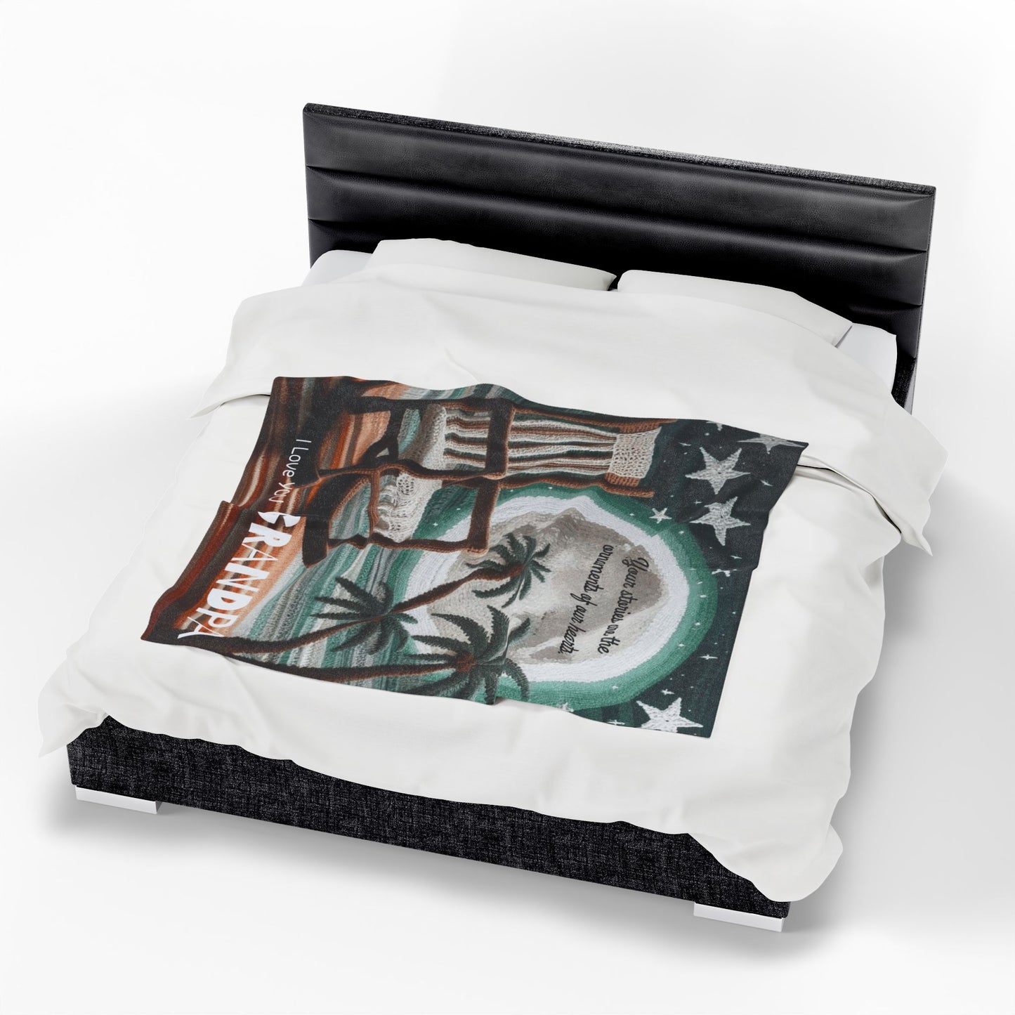 I Love You Grandpa Velveteen Plush Blanket — 'Your stories are the ornaments of our hearts' Rocking Chair Design