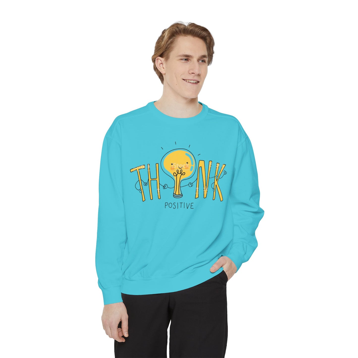 Think Positive Sweatshirt  Cute Lightbulb Graphic Positive Vibes Crewneck