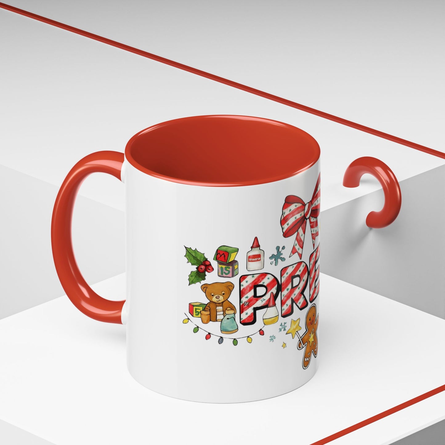 Holiday Teacher Coffee Mug 'PRE-K' Festive Gingerbread & Candy Cane Design (11/15oz) School Staff Christmas Mug Collection