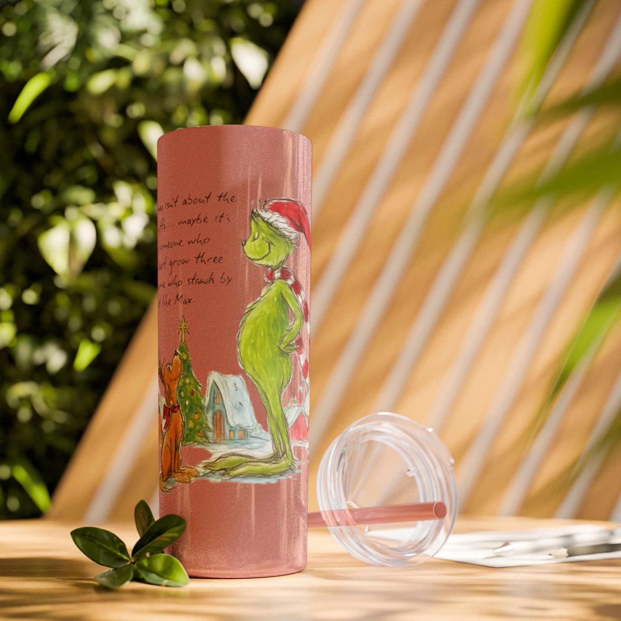 Grinch Christmas Skinny Tumbler with Straw — Dr. Seuss Holiday Quote Design, 20oz Christmas Mugs Collection