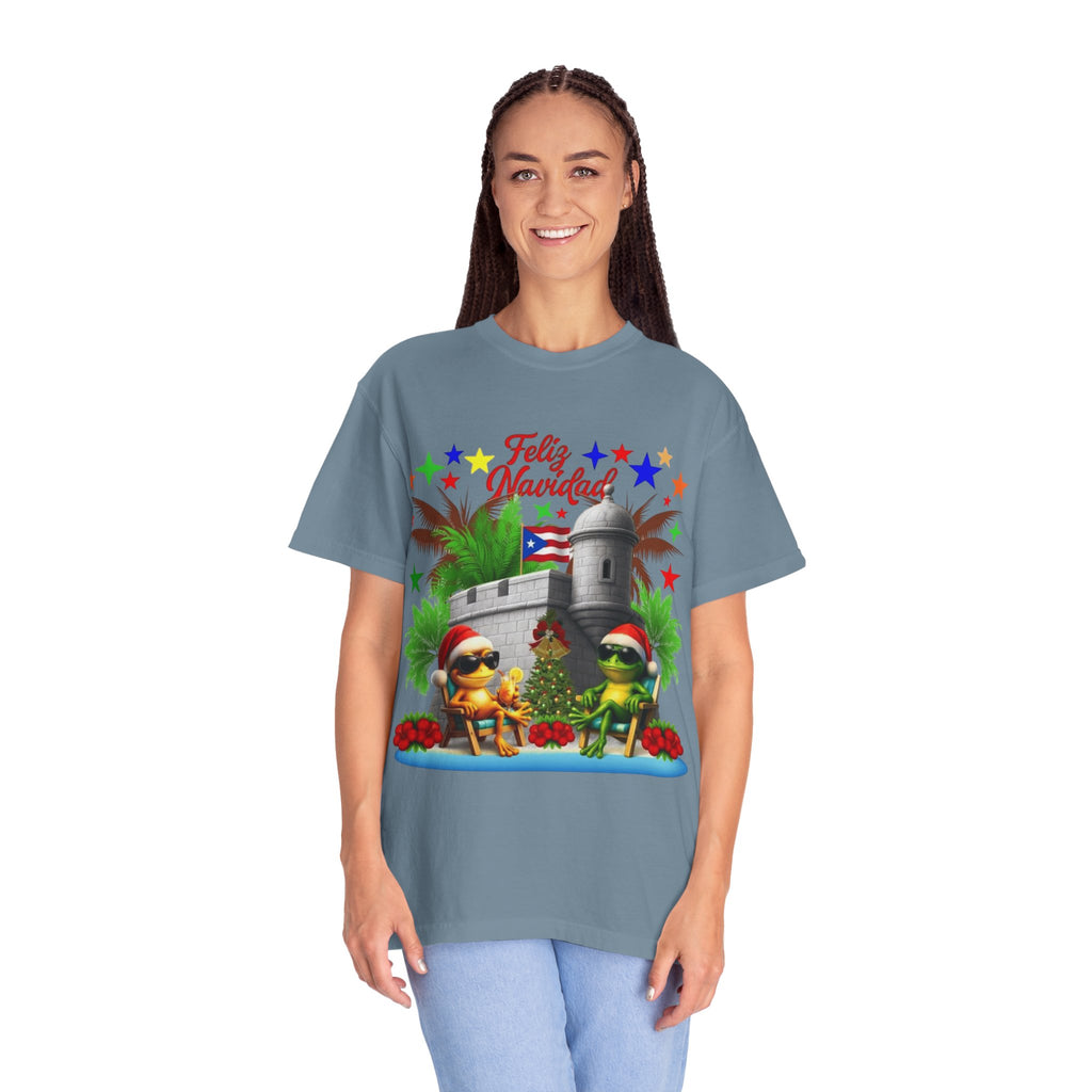 Feliz Navidad Puerto Rico T-Shirt  Castillo & Coquí Holiday Tee Puerto Rico Navidades