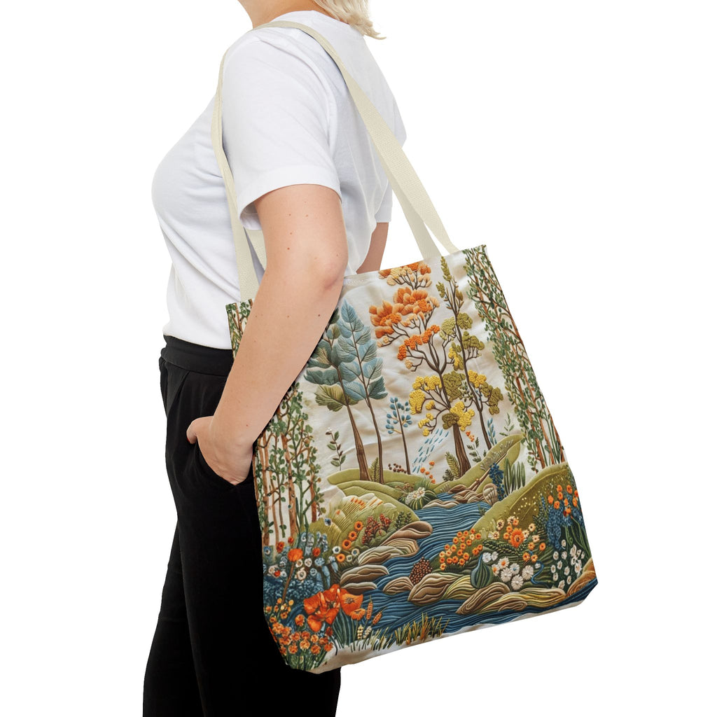 Scenic Meadow Tote Crochet-Decorated Tote Bags