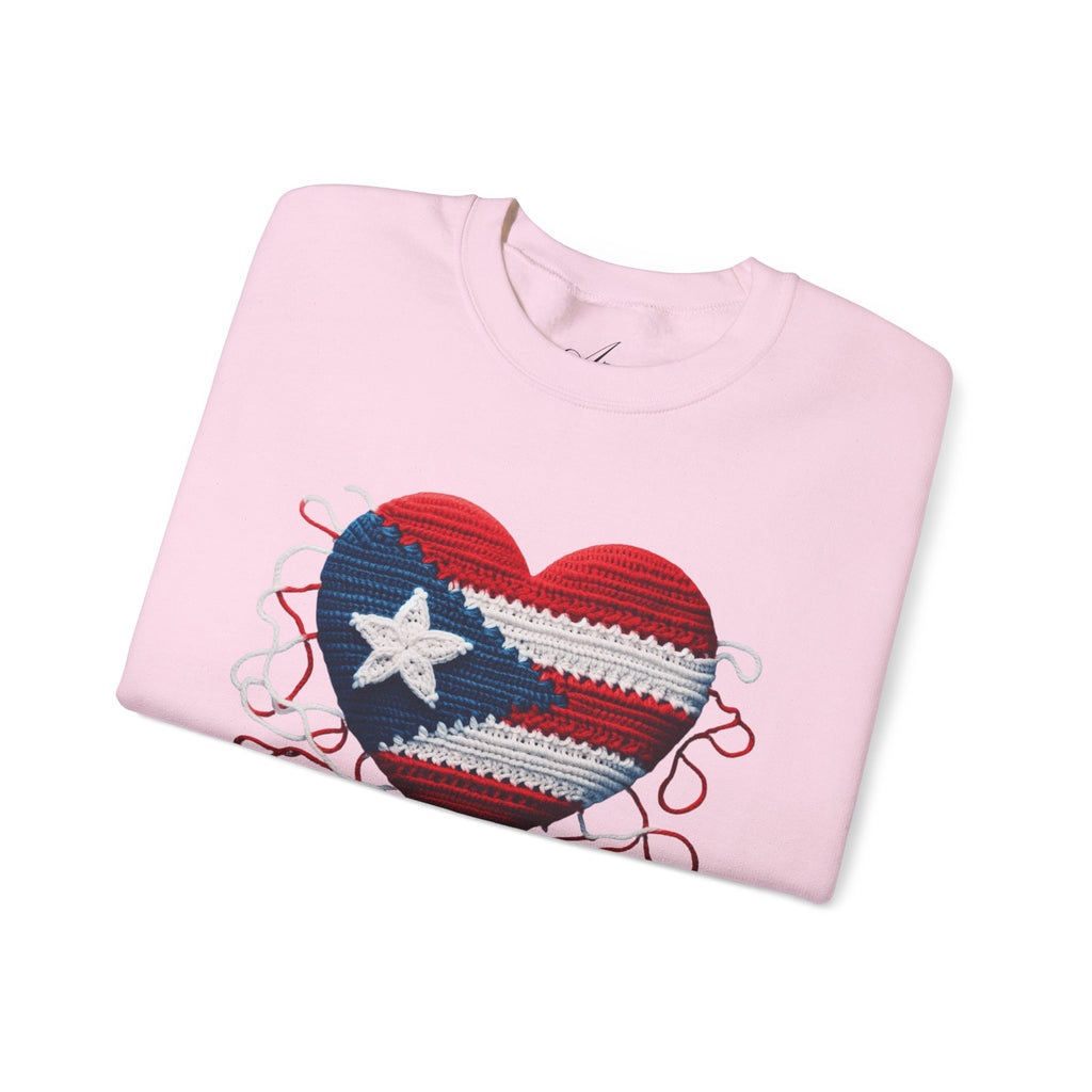 Puerto Rico Heart Crewneck Sweatshirt  Puerto Rican Flag Heart Knit Design