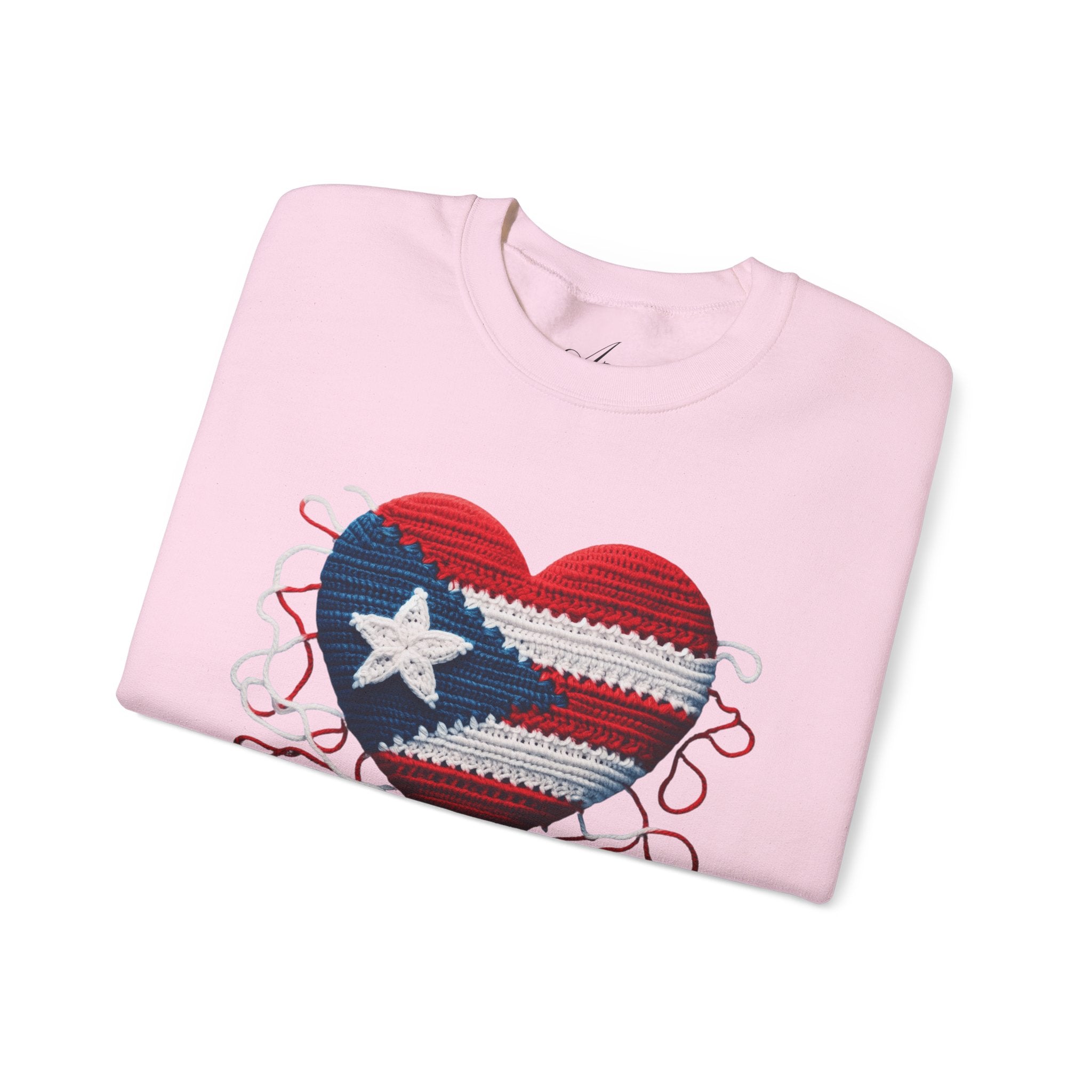 Puerto Rico Heart Crewneck Sweatshirt  Puerto Rican Flag Heart Knit Design