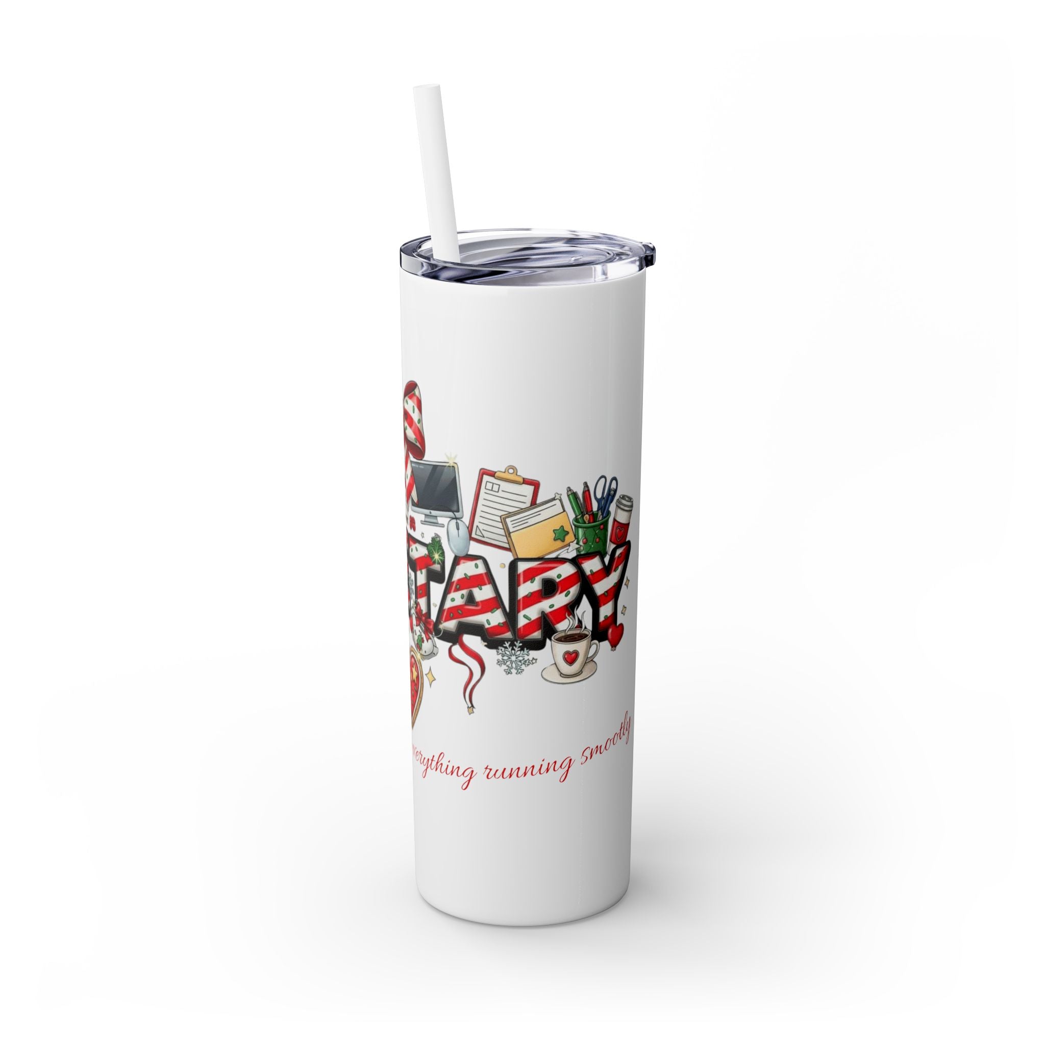 Christmas mug for the office team who keeps everything running smoothly. Candy Cane Christmas Office Secret Santa Design, 20oz with Straw