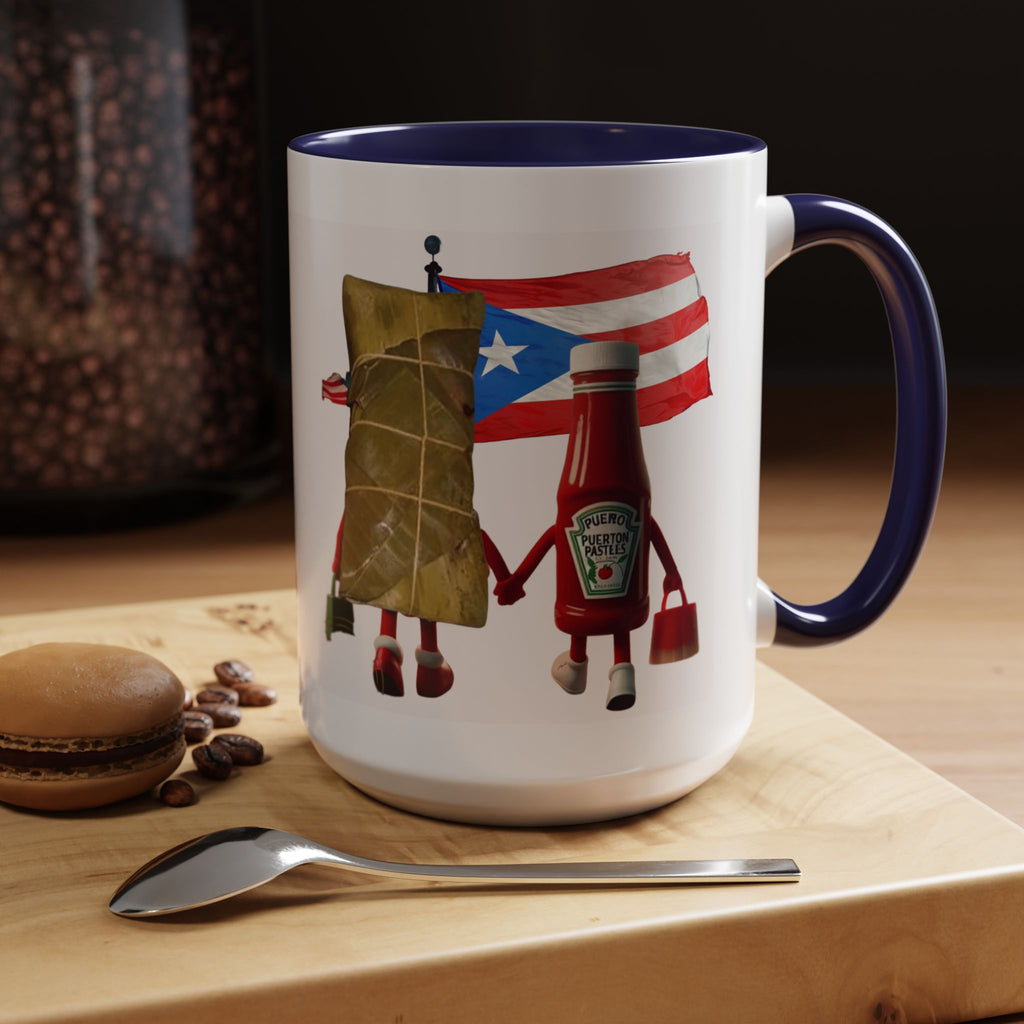 Puerto Rican Flag Ketchup & Pasteles Coffee Mug — Funny Food Friends Accent Mug (11/15oz)