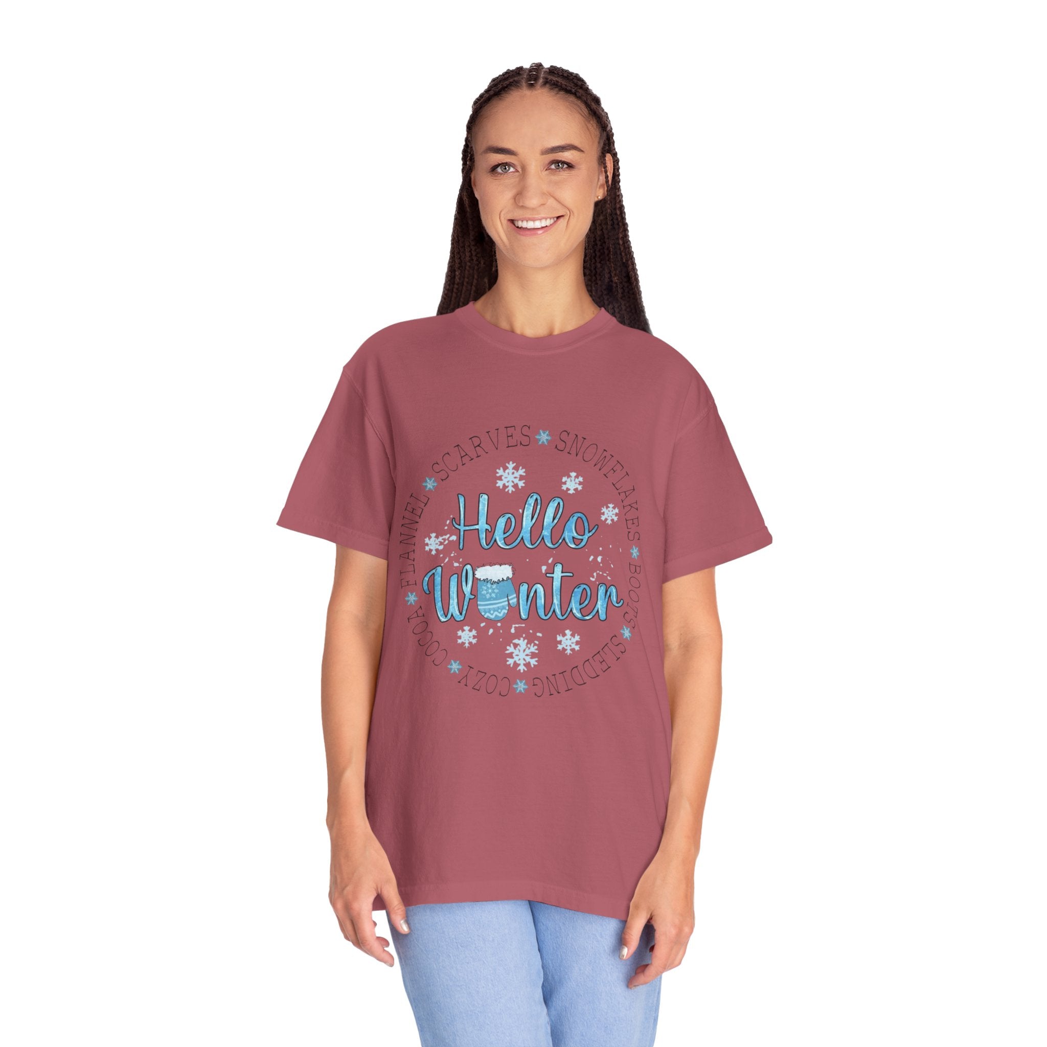 Hello Winter T‑Shirt  Cozy Snowflake Holiday Tee Christmas T-Shirts and Sweatshirts Collection