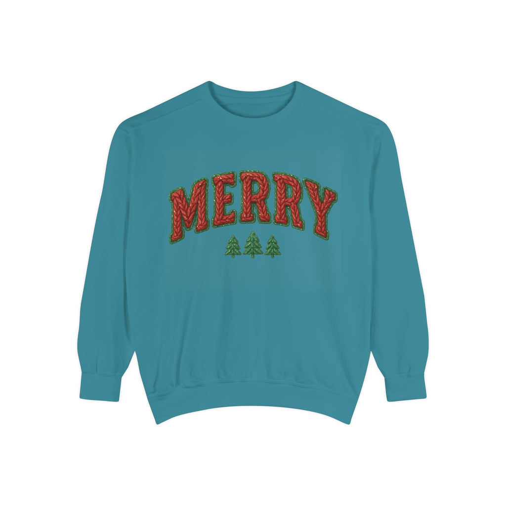 Merry Holiday Sweatshirt — Cozy Christmas Pullover with Tree Graphics Festive Holiday Designs