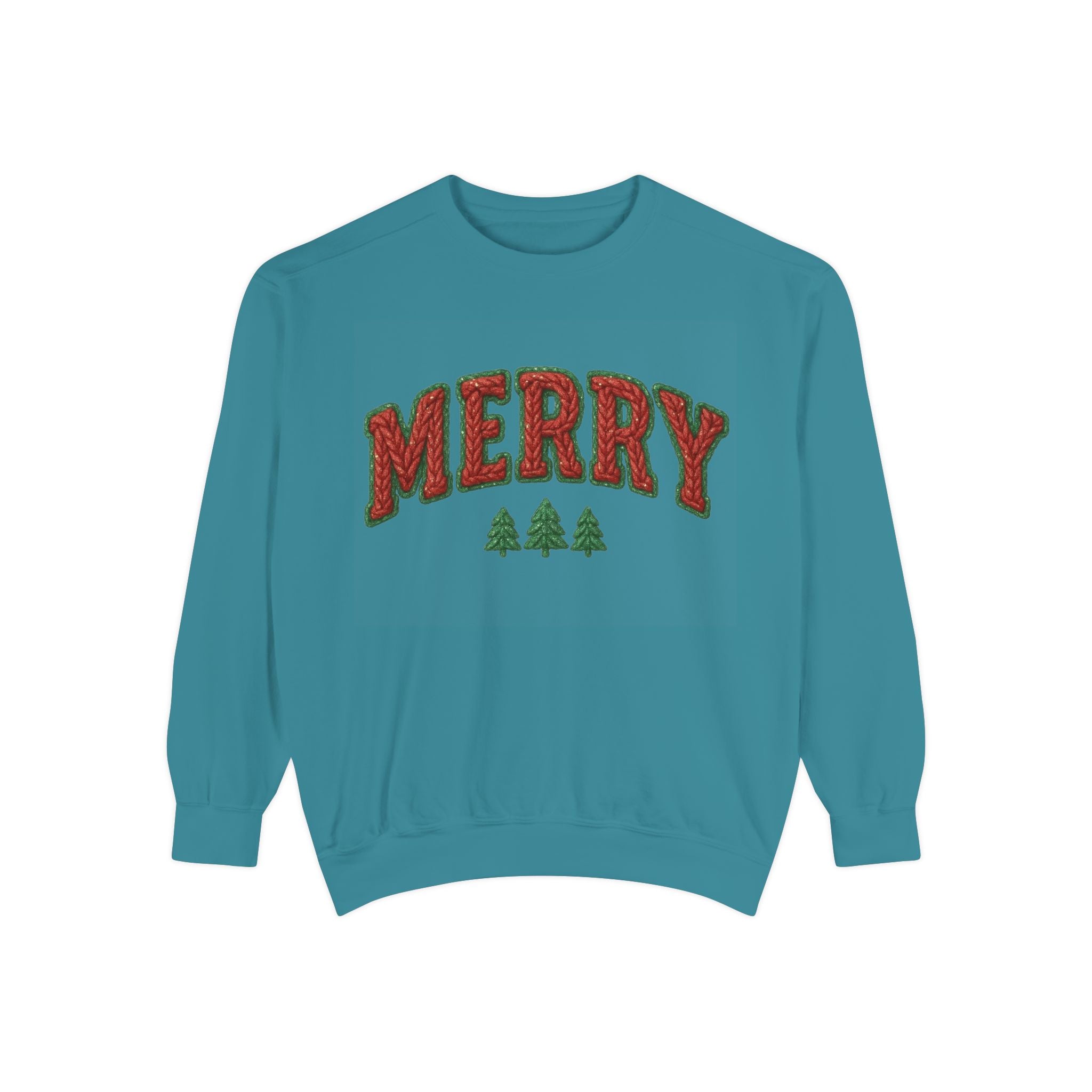Merry Holiday Sweatshirt — Cozy Christmas Pullover with Tree Graphics Festive Holiday Designs