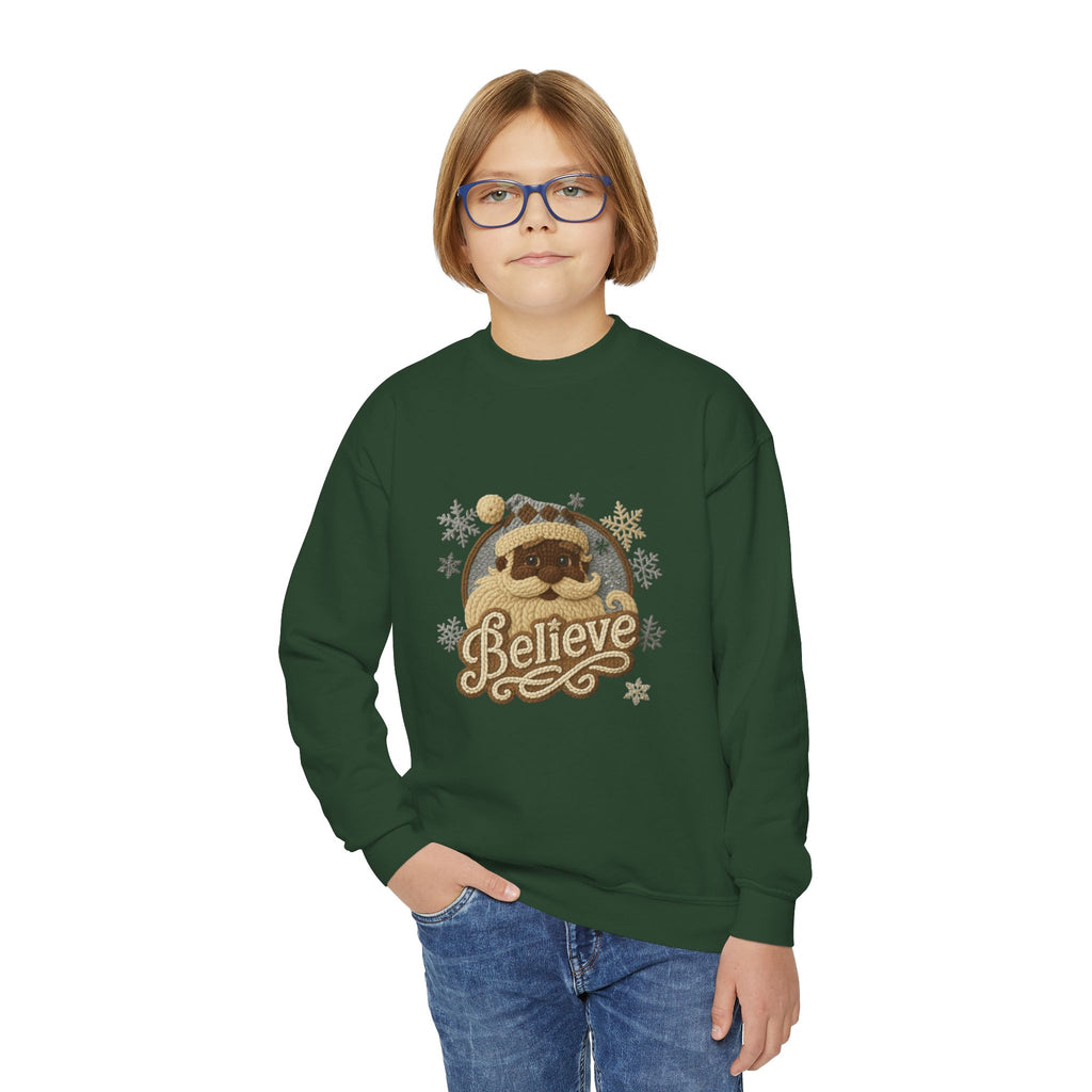 Youth Sweatshirt  'Believe' Cozy Sloth Holiday Crewneck