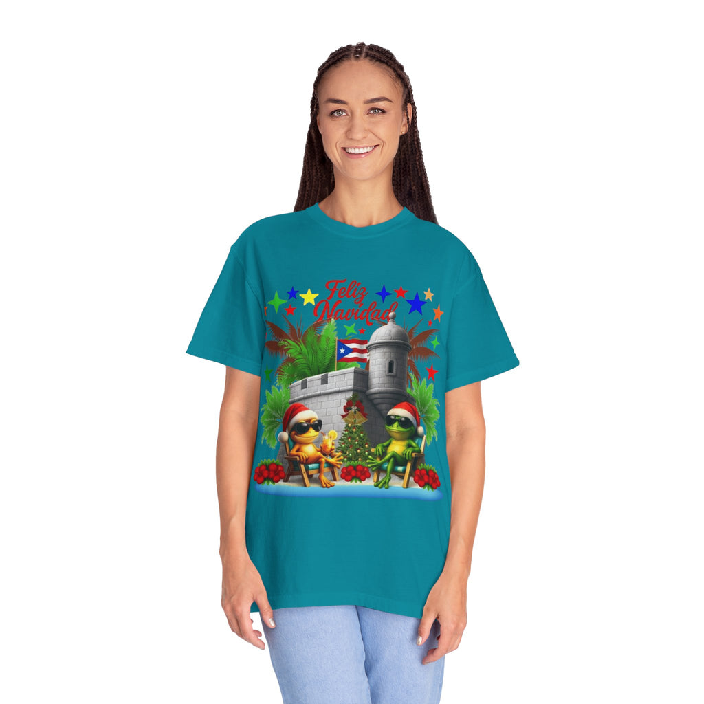 Feliz Navidad Puerto Rico T-Shirt  Castillo & Coquí Holiday Tee Puerto Rico Navidades