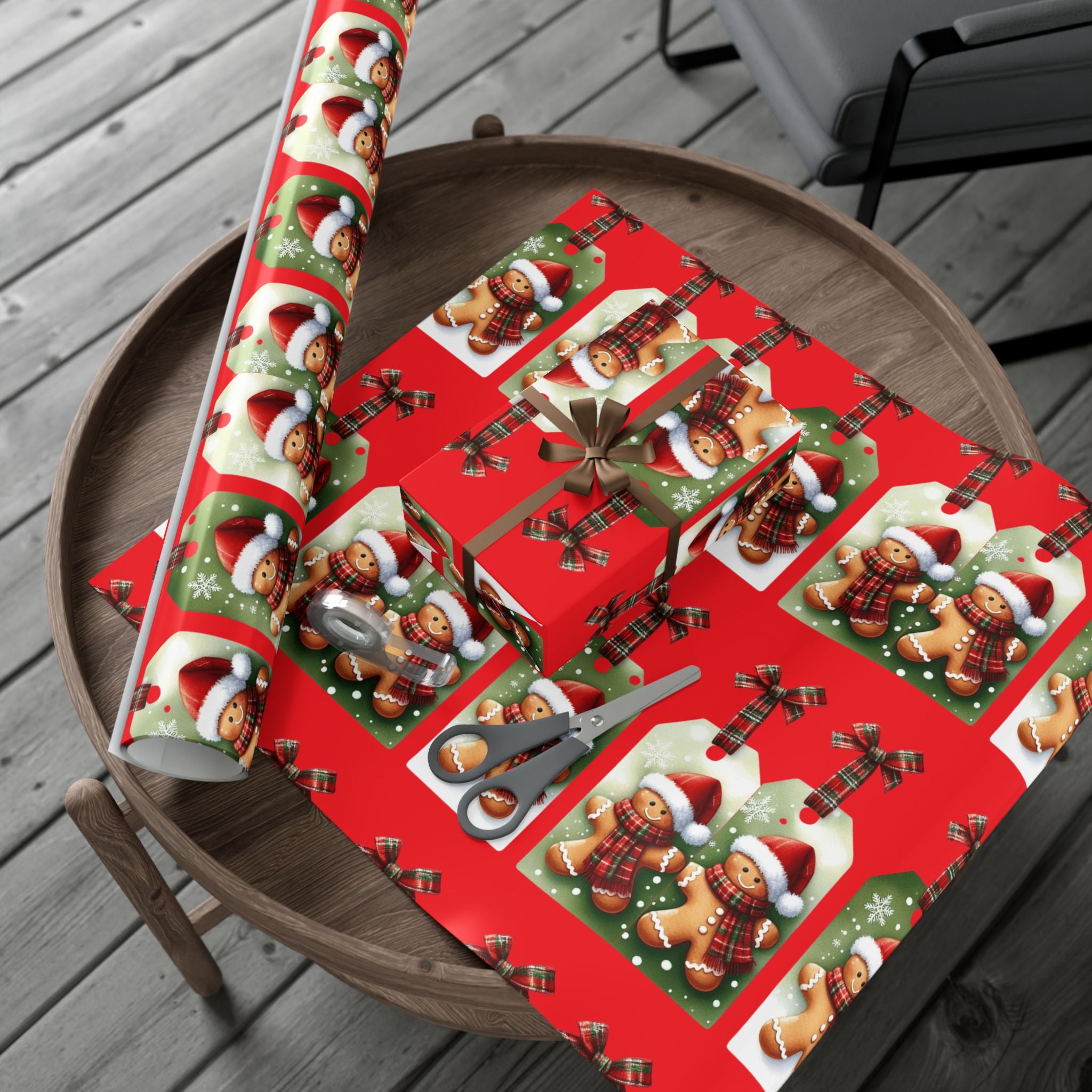 Christmas Gingerbread & Plaid Gift Wrap Paper – Holiday Present Wrapping Sheets