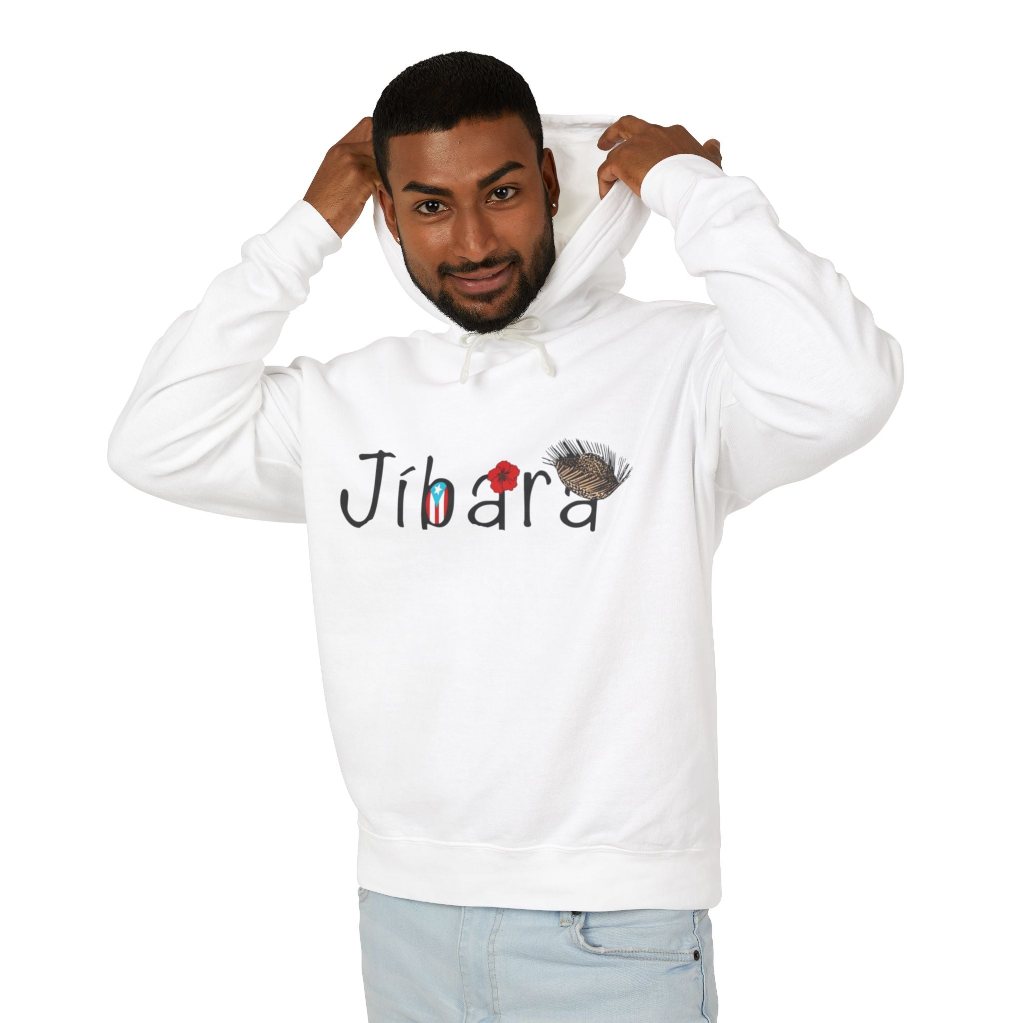 Jíbara Hoodie — Puerto Rican Heart Flag Lightweight Hooded Sweatshirt