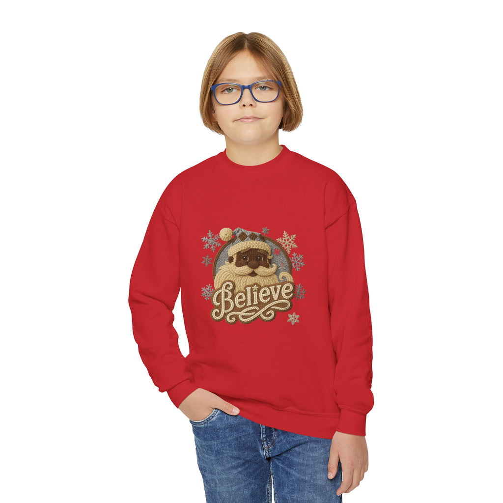 Youth Sweatshirt  'Believe' Cozy Sloth Holiday Crewneck